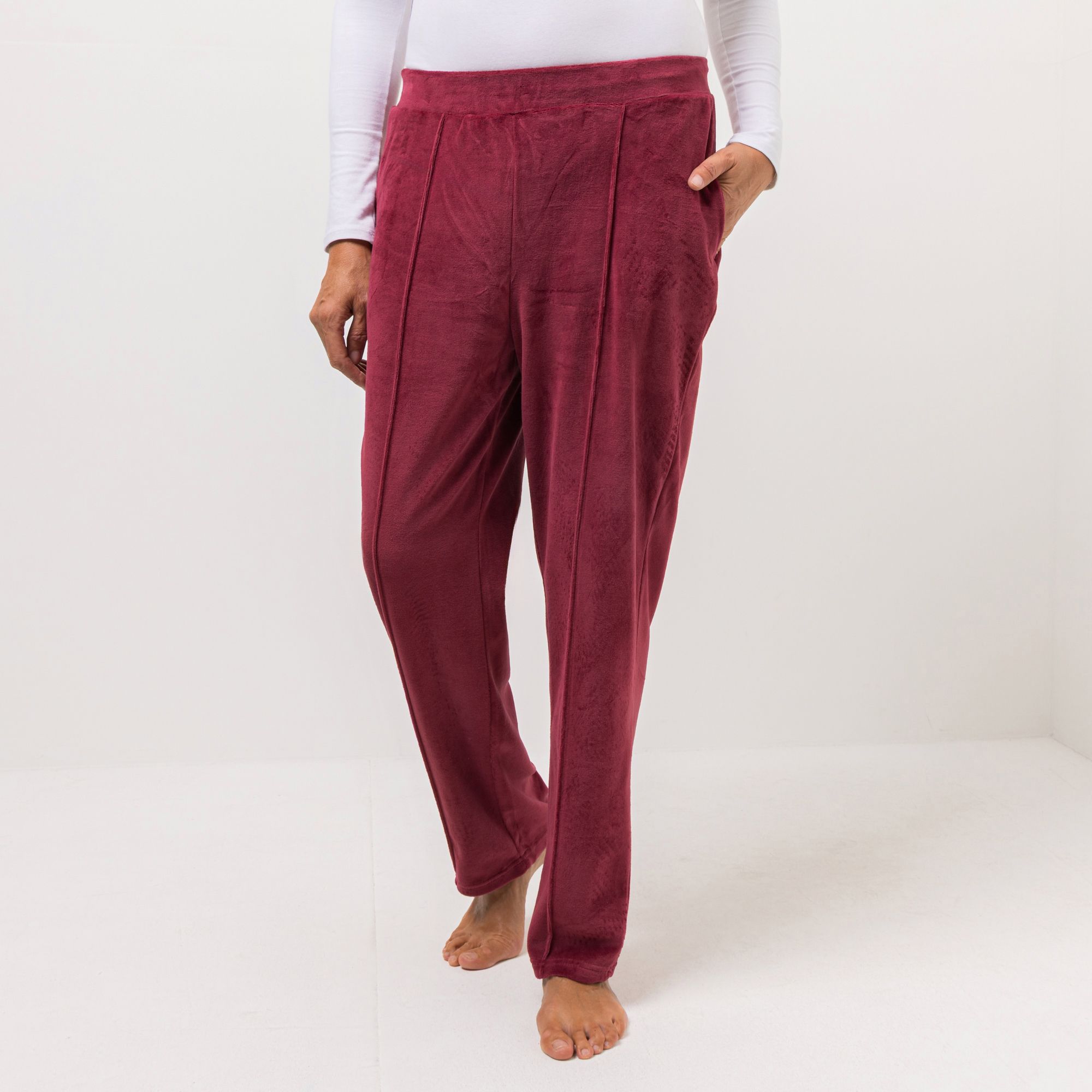 NACHTIGALL Homewear Damen-Hose 2 Taschen Baumwoll Nicki gerader Beinverlauf