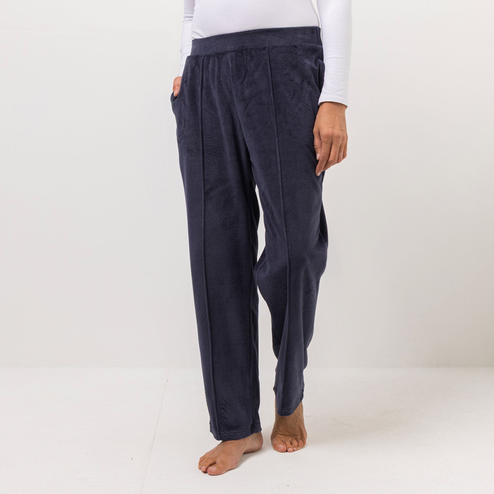 NACHTIGALL Homewear Damen-Hose 2 Taschen Baumwoll Nicki gerader Beinverlauf
