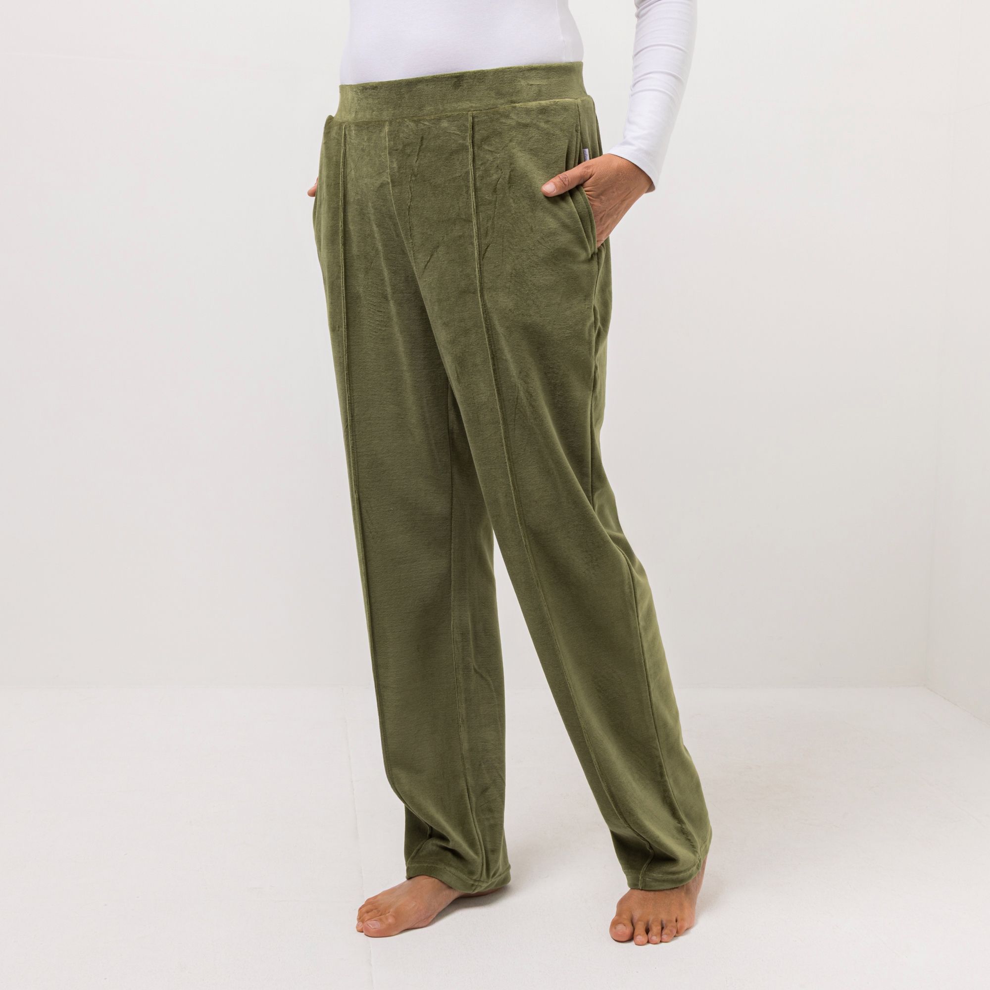 NACHTIGALL Homewear Damen-Hose 2 Taschen Baumwoll Nicki gerader Beinverlauf
