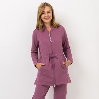 NACHTIGALL Damen lange Jacke uni Baumwollfleece leger weit