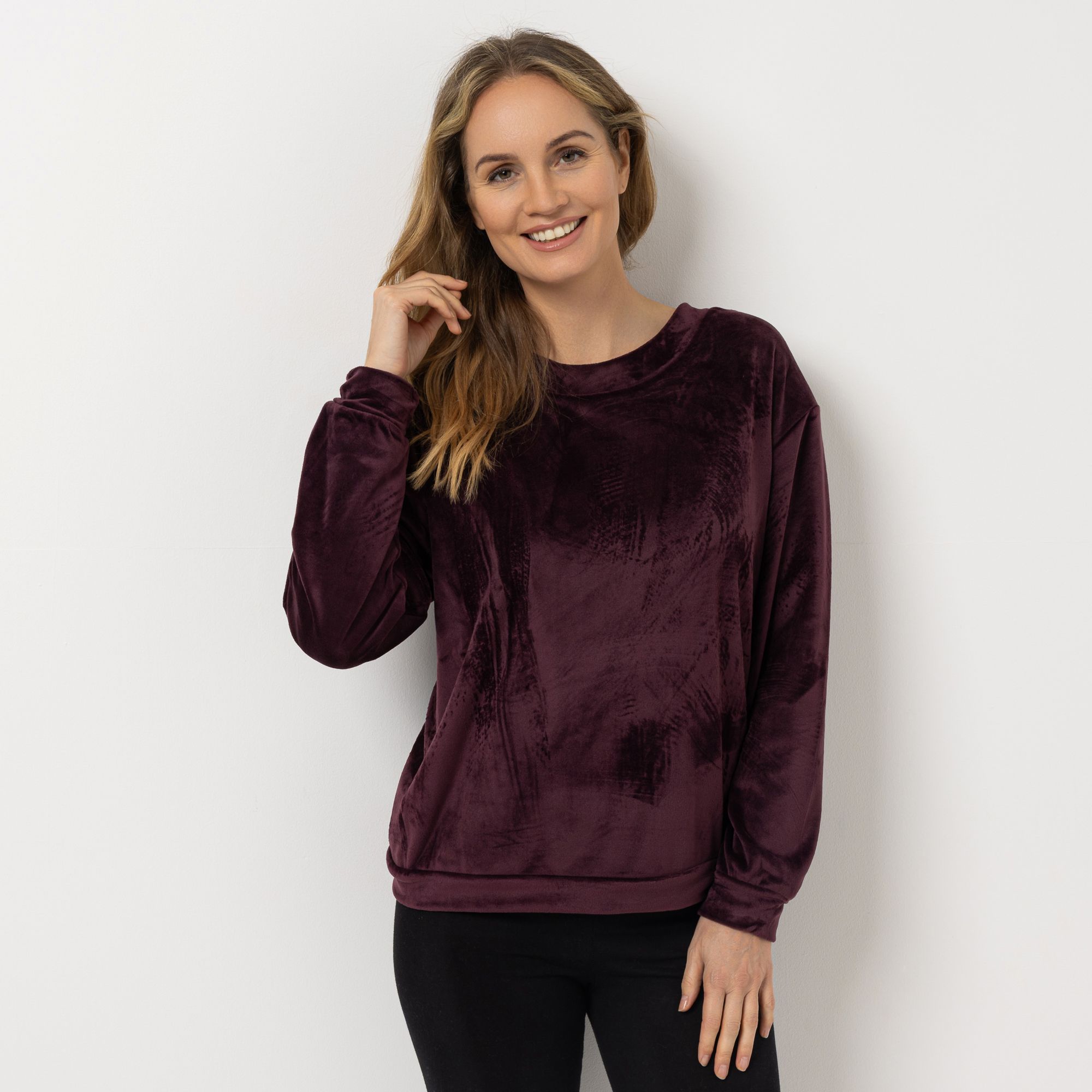 MONT CHALET Damen-Pullover uni Mikrofaser Samtfell Bindeschleife