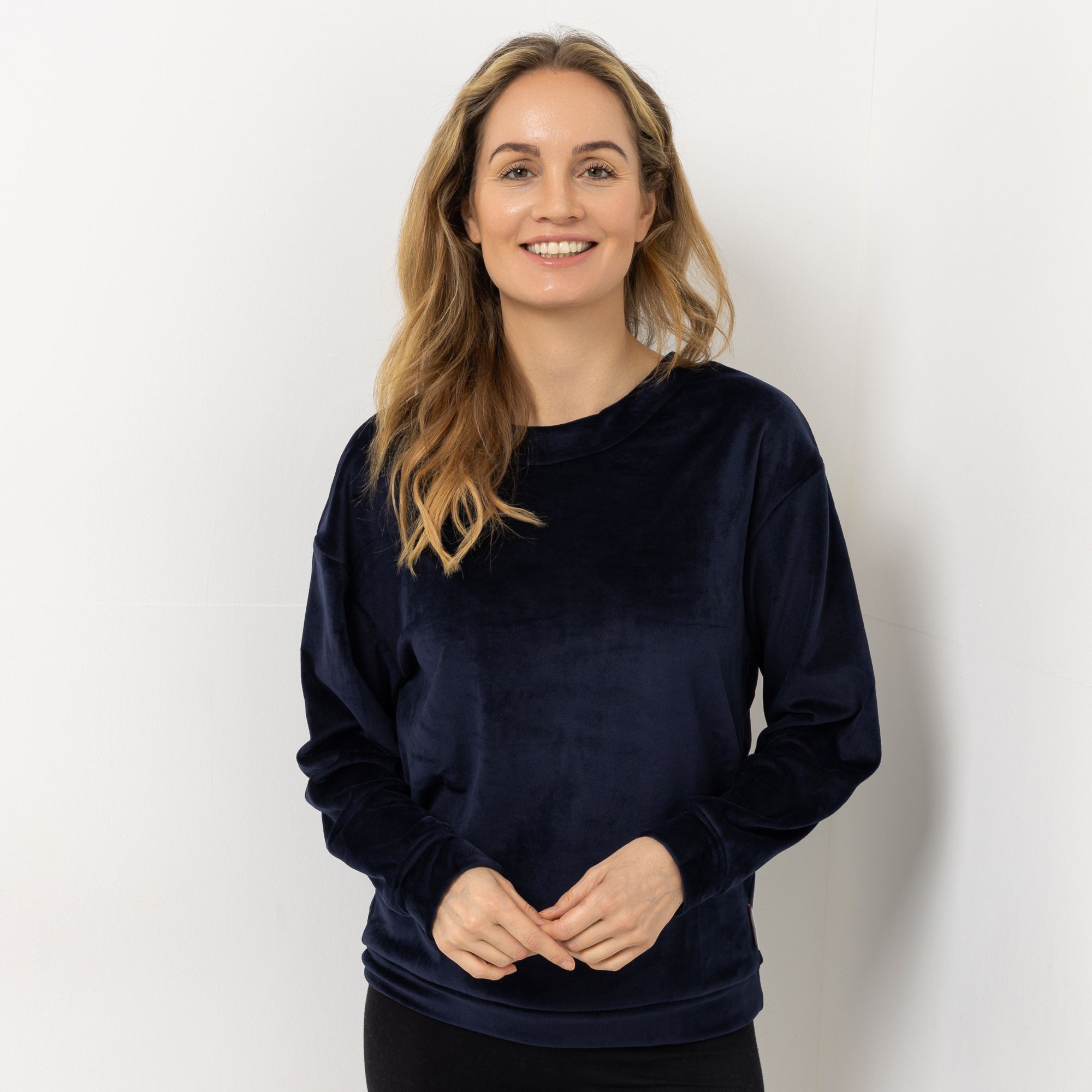 MONT CHALET Damen-Pullover uni Mikrofaser Samtfell Bindeschleife