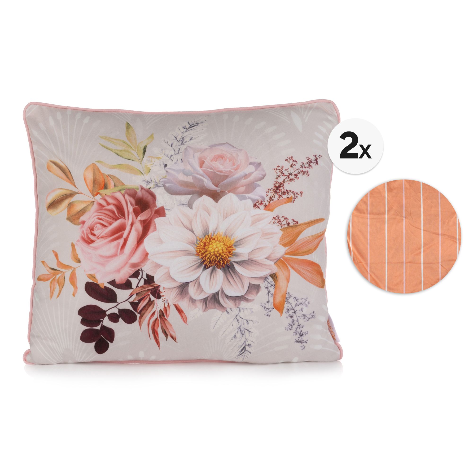 JERYMOOD 2 Kissenbezüge Blumen & Streifen Mikrofaser Jersey ca. 40x40cm