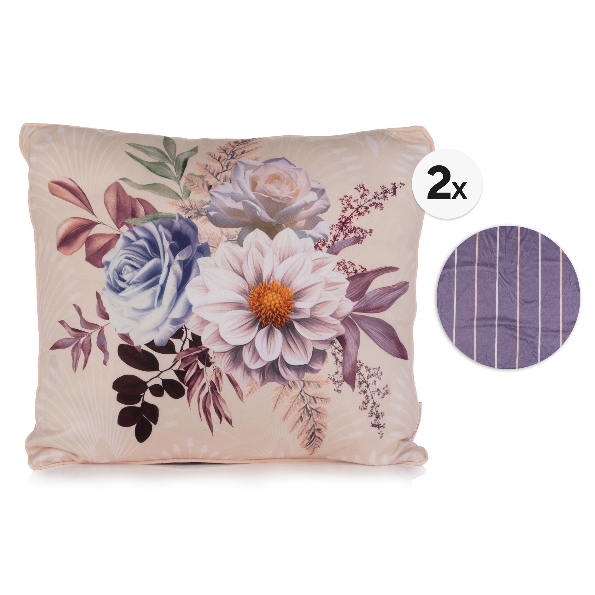 JERYMOOD 2 Kissenbezüge Blumen & Streifen Mikrofaser Jersey ca. 40x40cm
