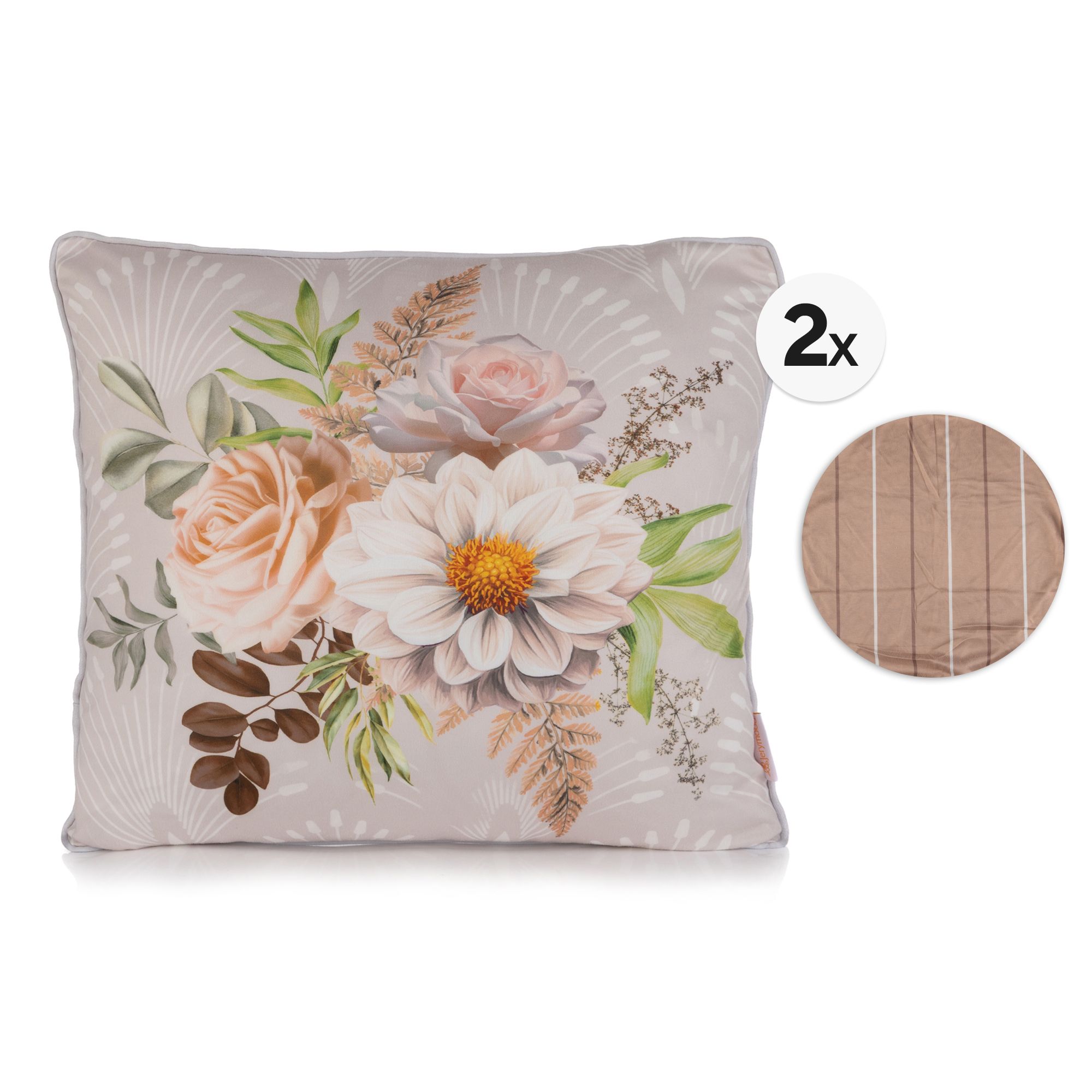 JERYMOOD 2 Kissenbezüge Blumen & Streifen Mikrofaser Jersey ca. 40x40cm