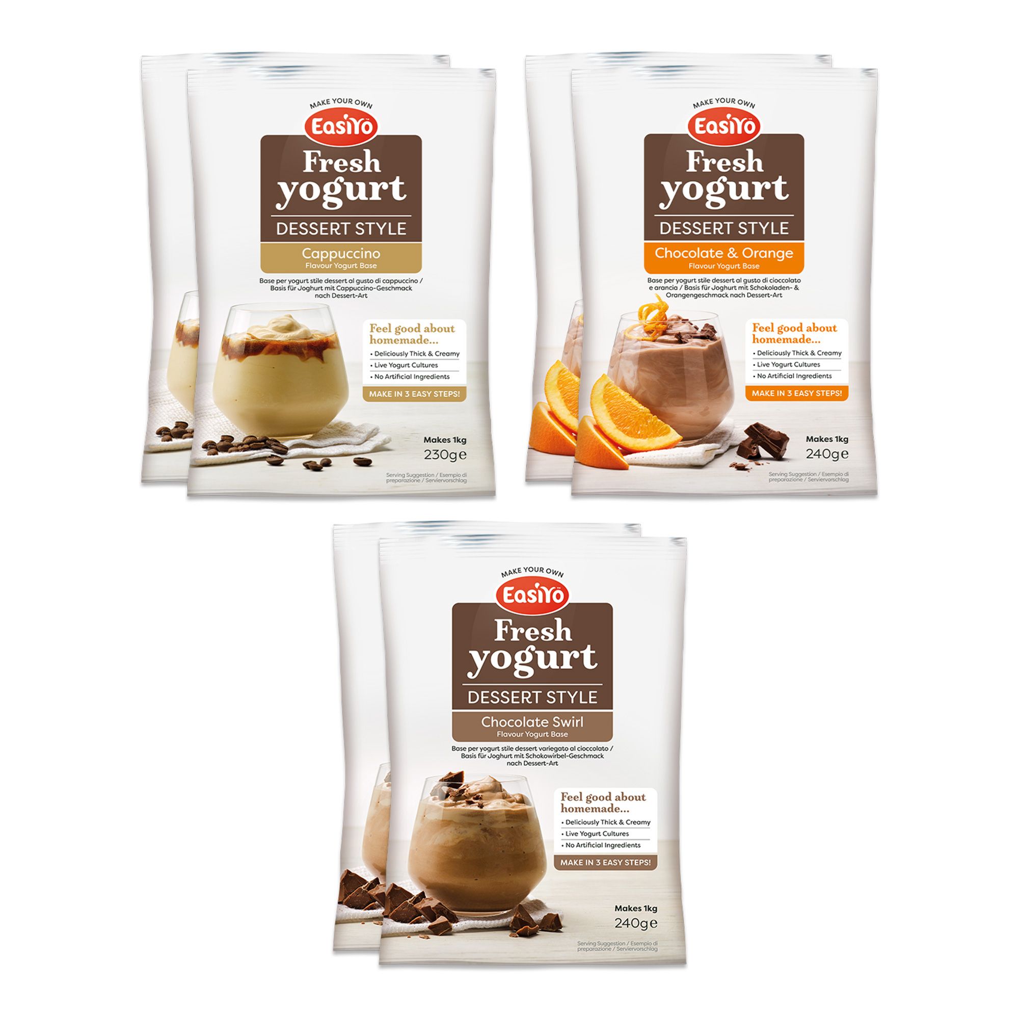 EASIYO Joghurtpulver 6 Beutel für 6kg frischen Joghurt 3 versch. Sorten