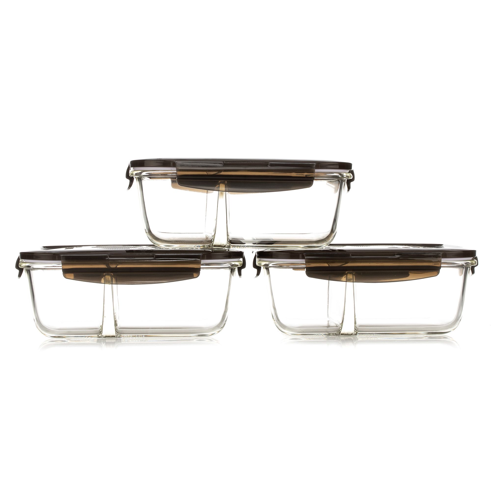 LocknLock 3 Frischhaltedosen Borosilikatglas mit Trennwand je 800ml Volumen