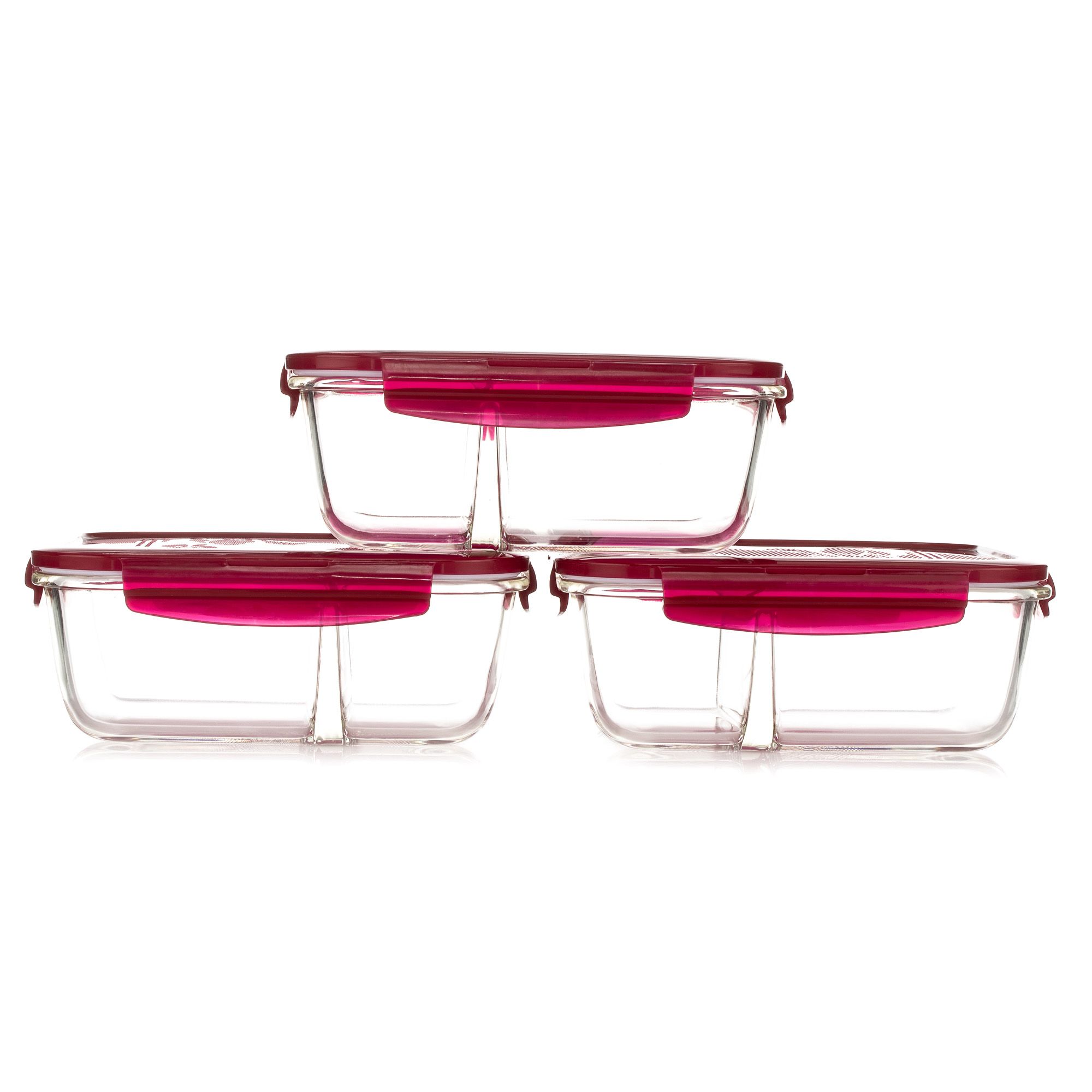 LocknLock 3 Frischhaltedosen Borosilikatglas mit Trennwand je 800ml Volumen