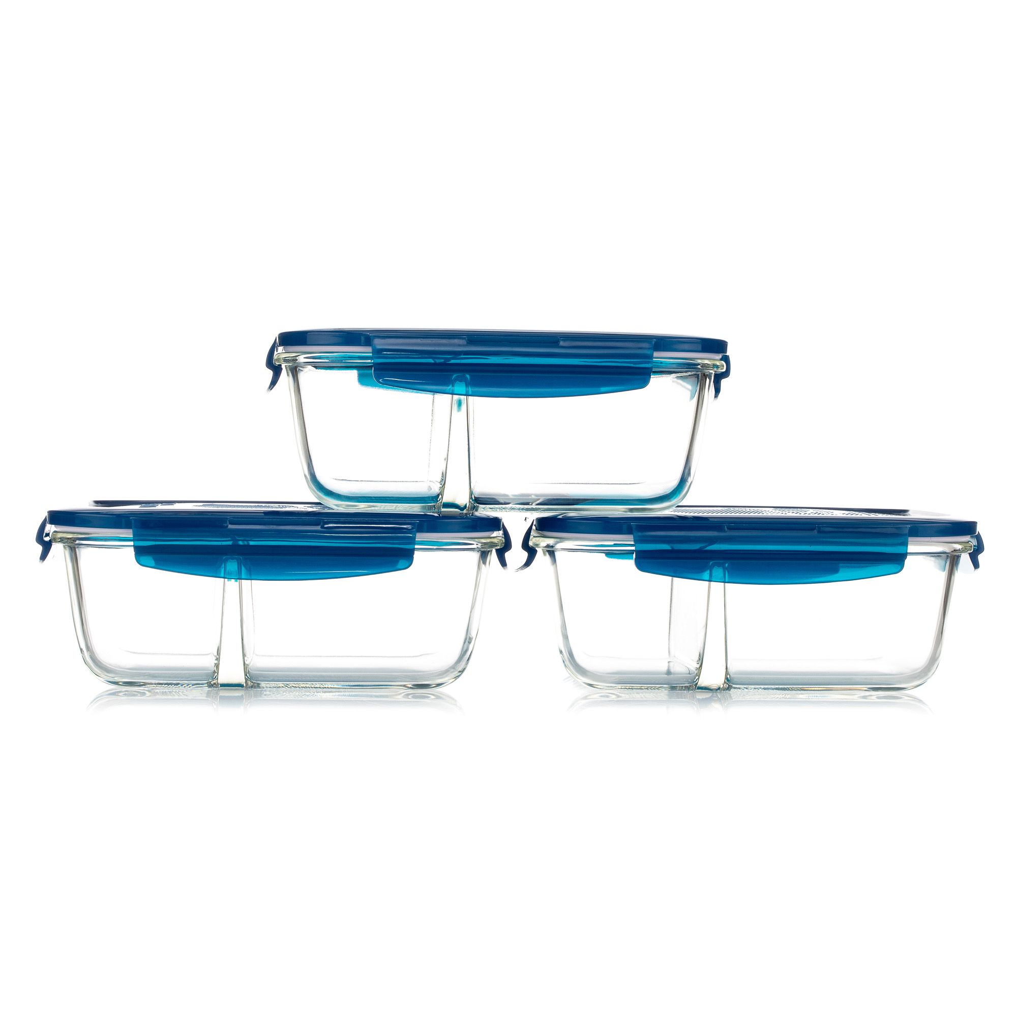 LocknLock 3 Frischhaltedosen Borosilikatglas mit Trennwand je 800ml Volumen