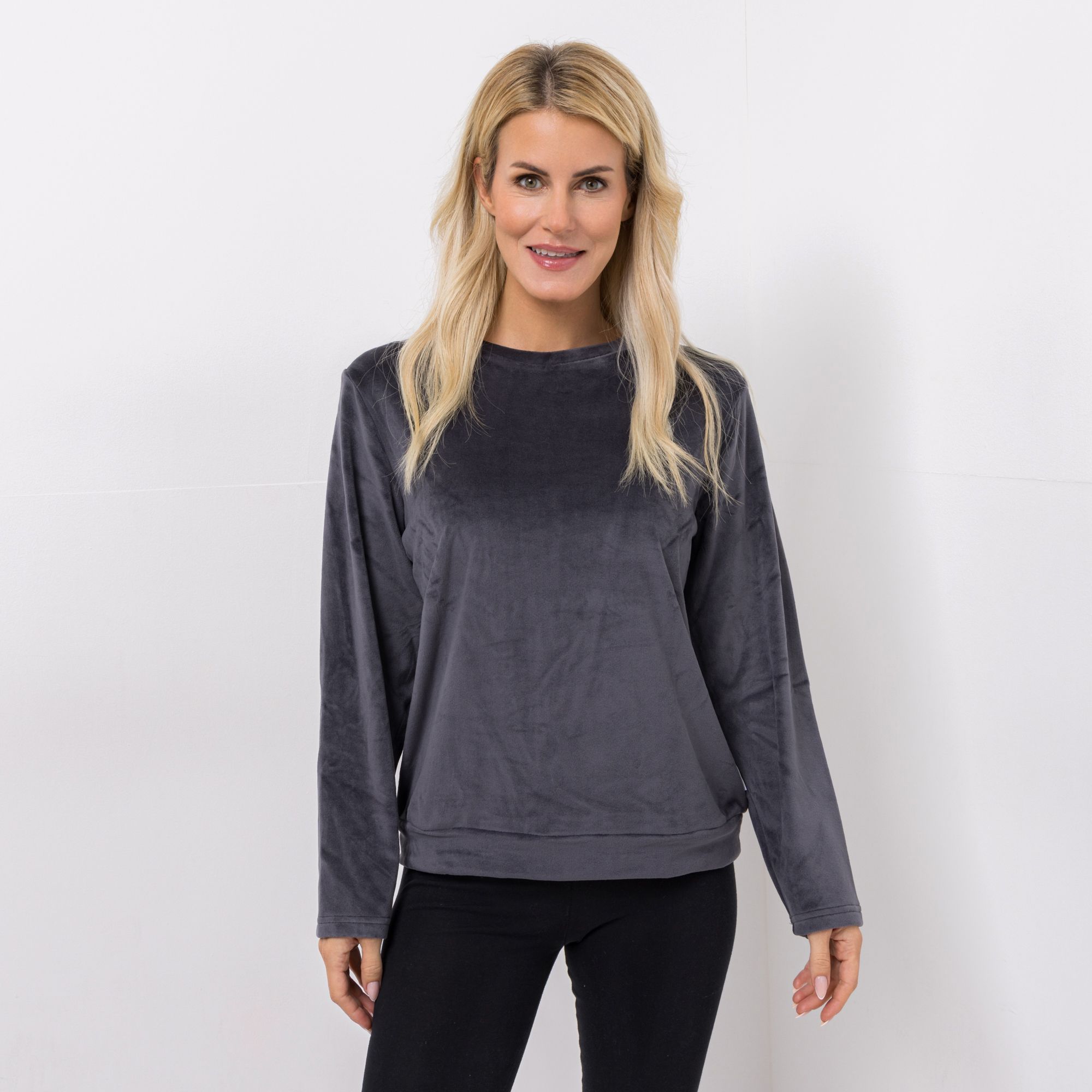 MONT CHALET Damen-Pullover uni Mikrofaser Samtfell lässige Passform