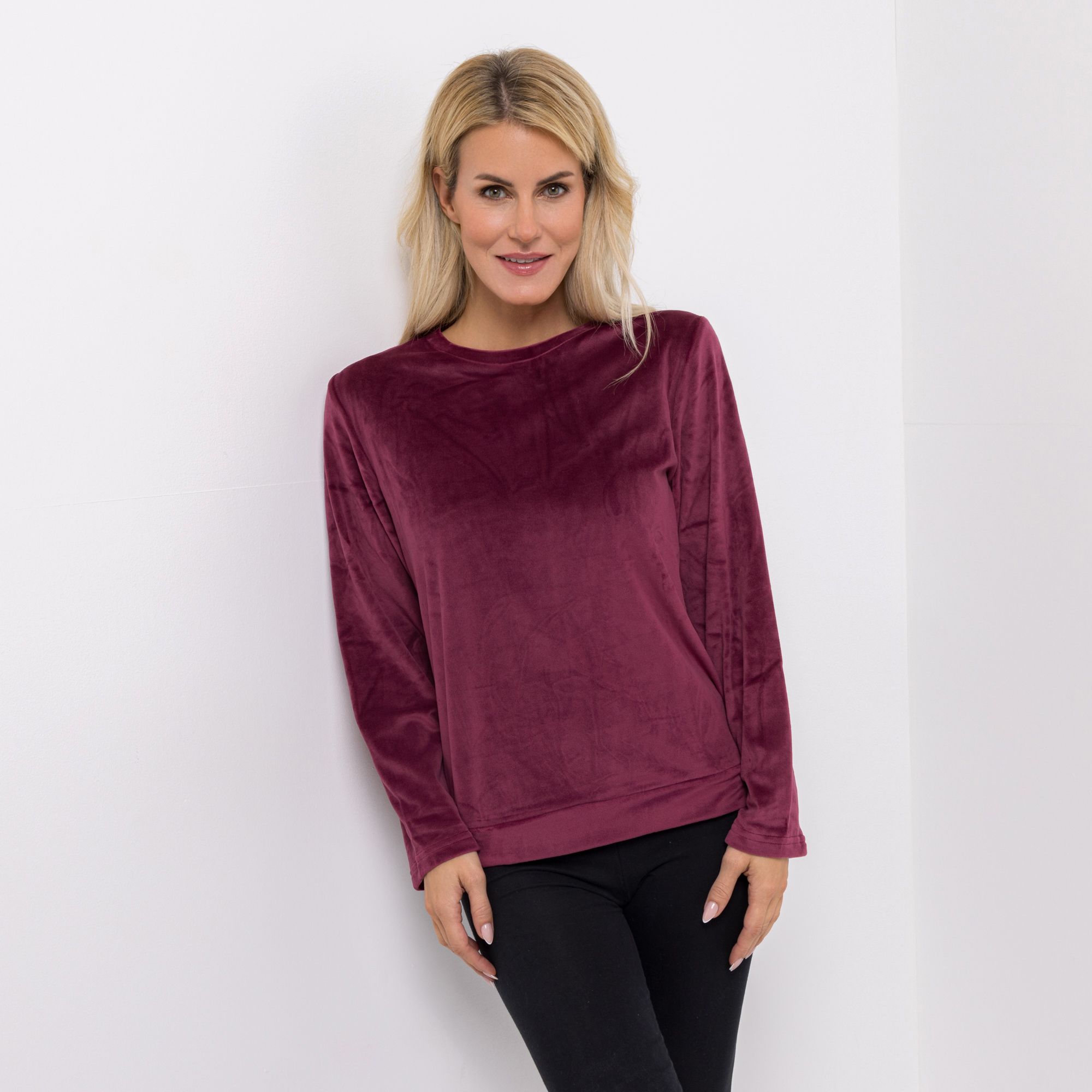 MONT CHALET Damen-Pullover uni Mikrofaser Samtfell lässige Passform