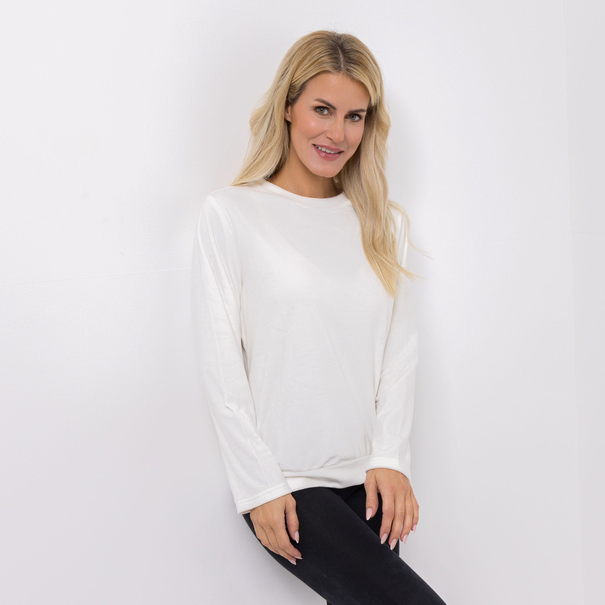 MONT CHALET Damen-Pullover uni Mikrofaser Samtfell lässige Passform