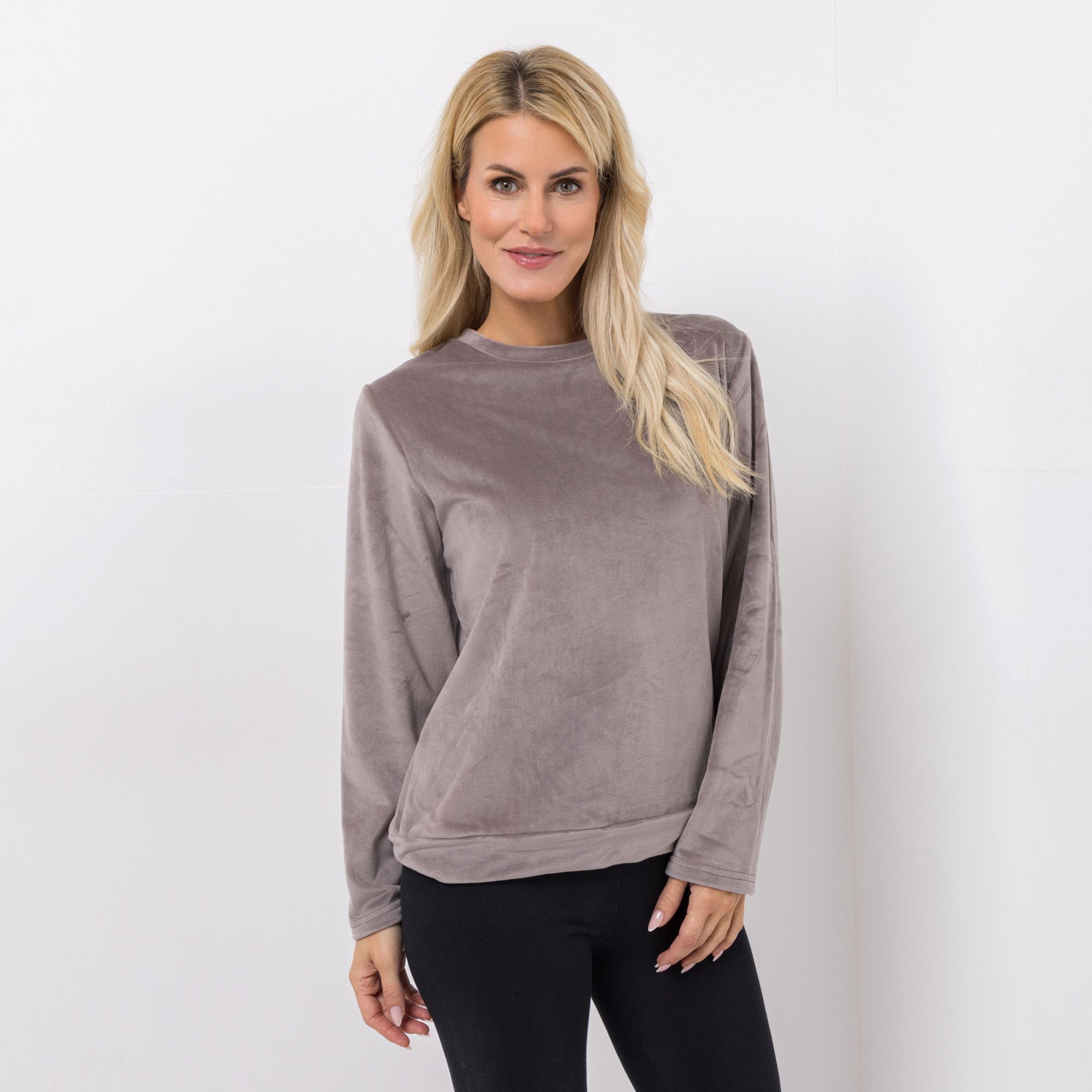 MONT CHALET Damen-Pullover uni Mikrofaser Samtfell lässige Passform