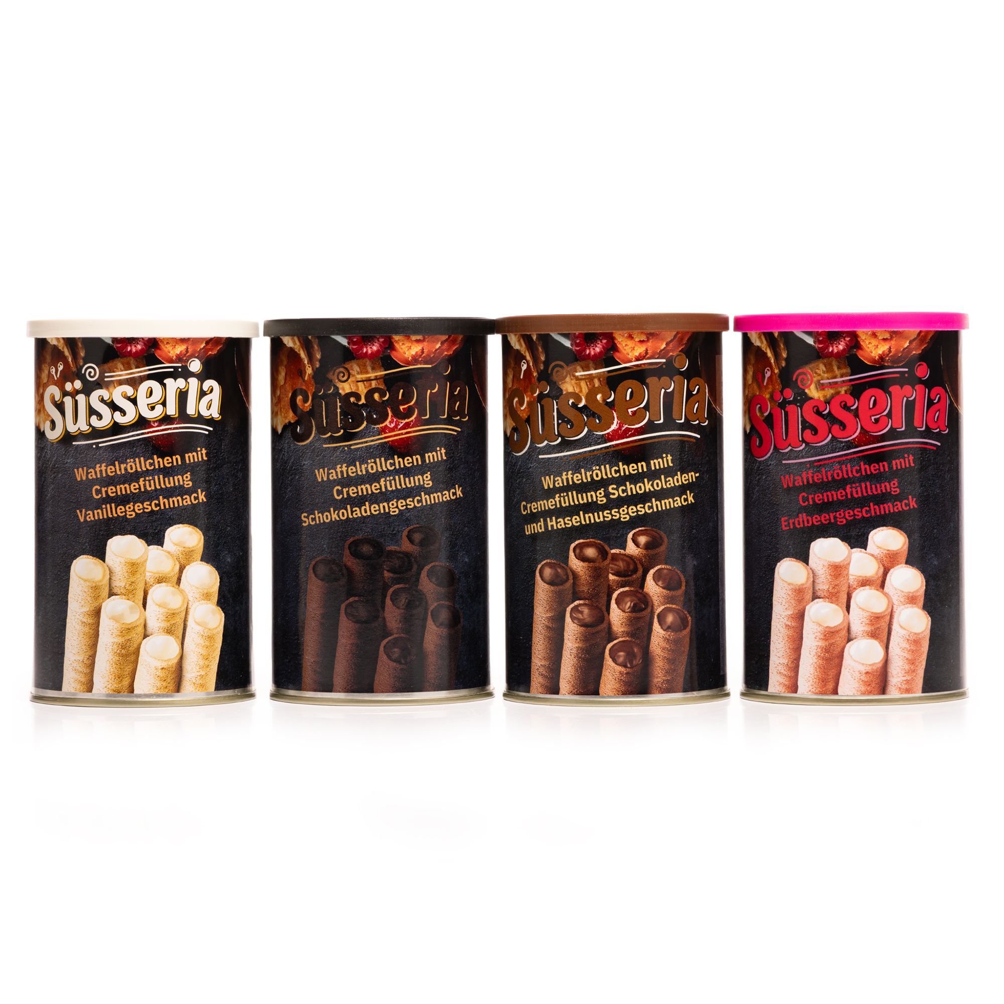 SÜSSERIA Waffelröllchen mit Creme-Füllung versch. Sorten Inhalt 4x 200g