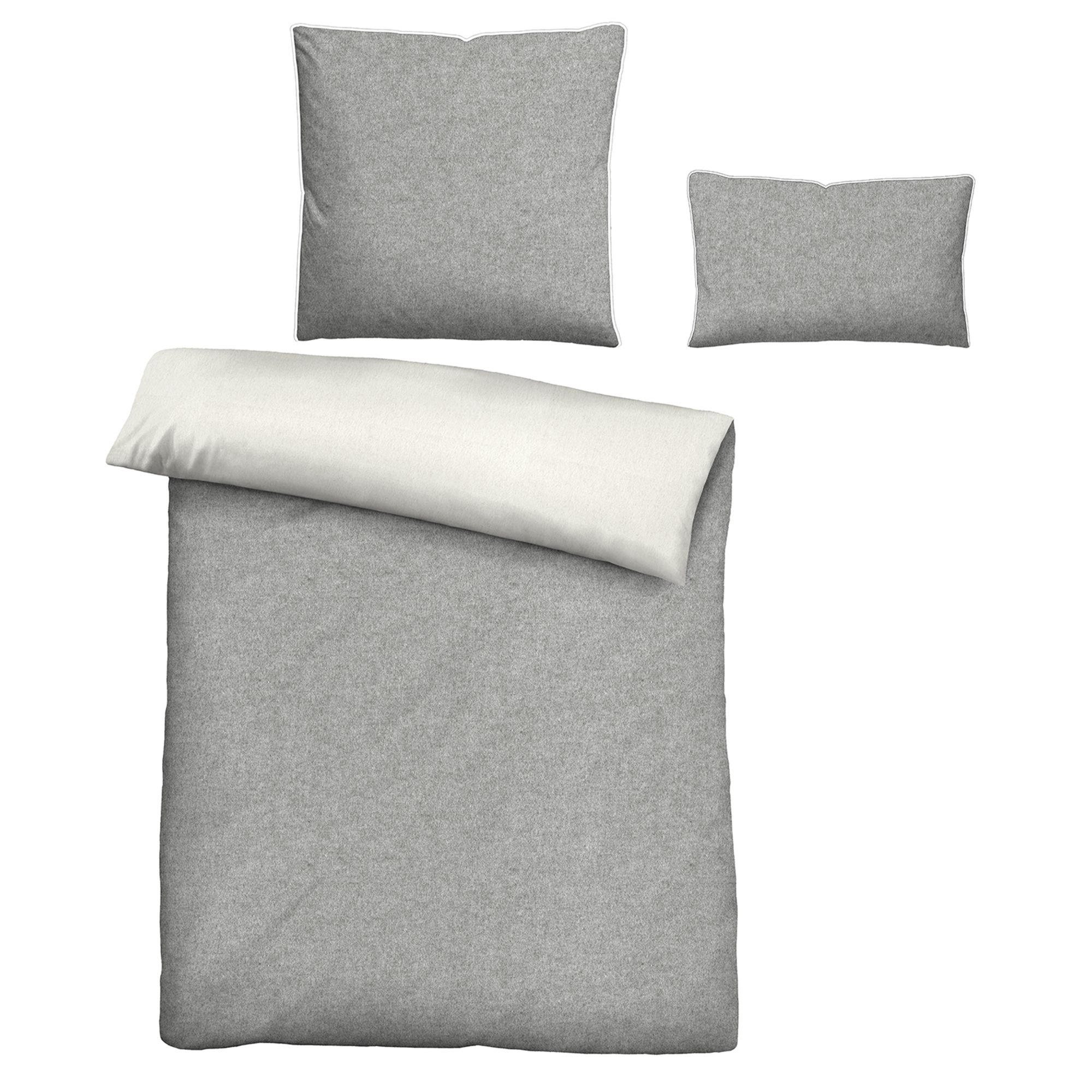 biberna® Wendebettwäsche uni Melange Baumwoll Flanell Einzelbett, 3tlg.