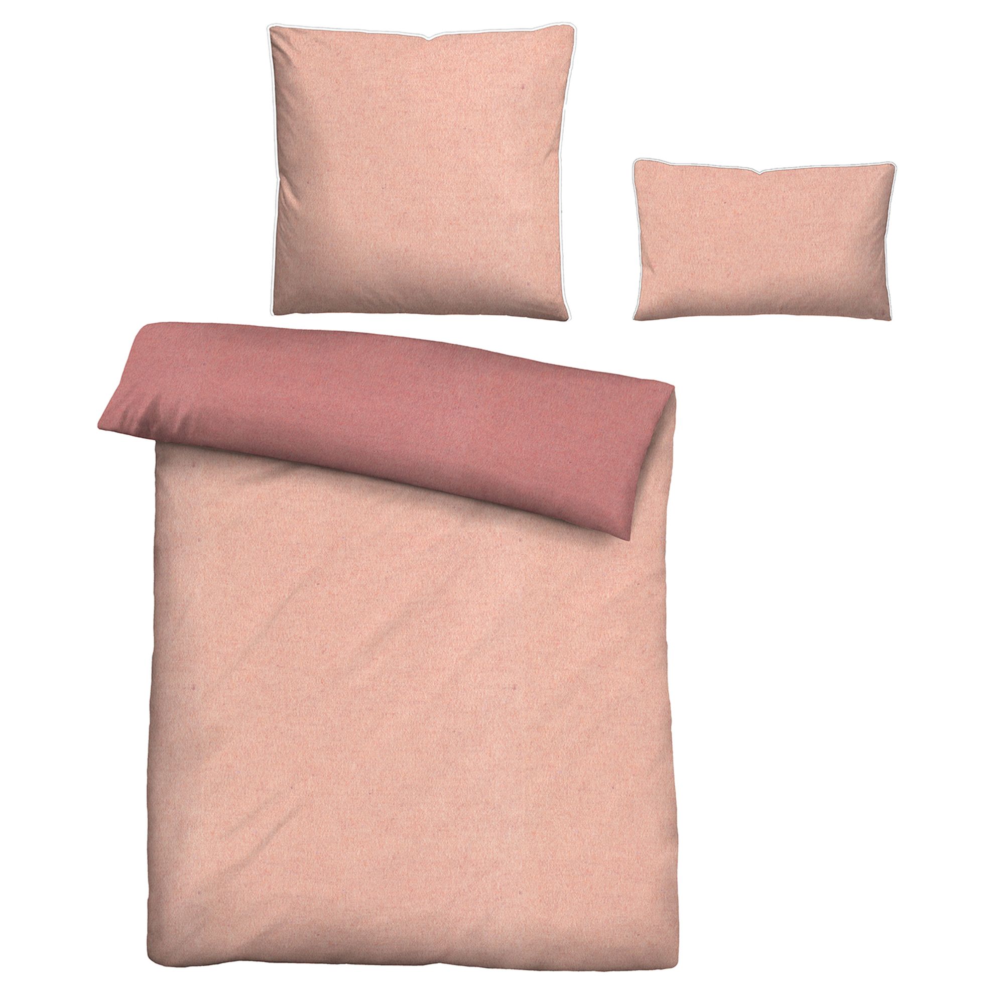 biberna® Wendebettwäsche uni Melange Baumwoll Flanell Einzelbett, 3tlg.