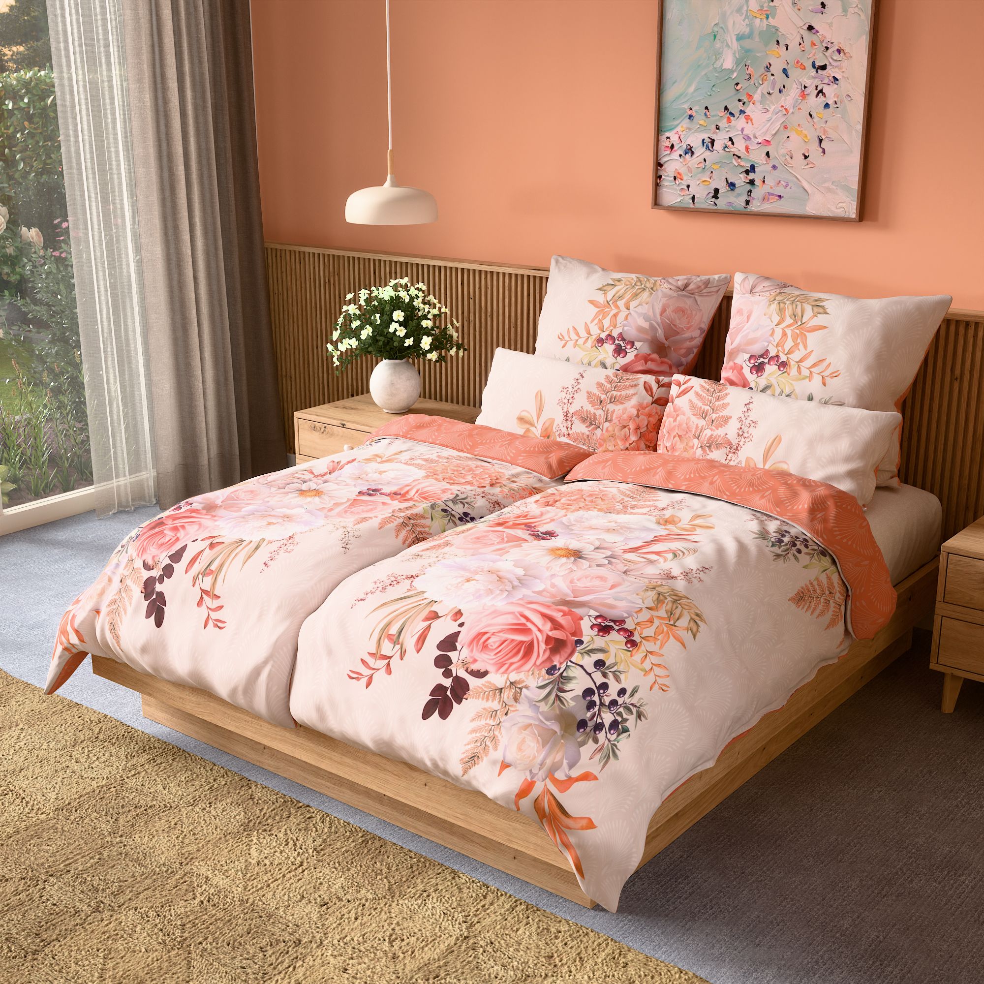 JERYMOOD Wendebettwäsche Blumenbouquet Mikrofaser Jersey Doppelbett, 6tlg.