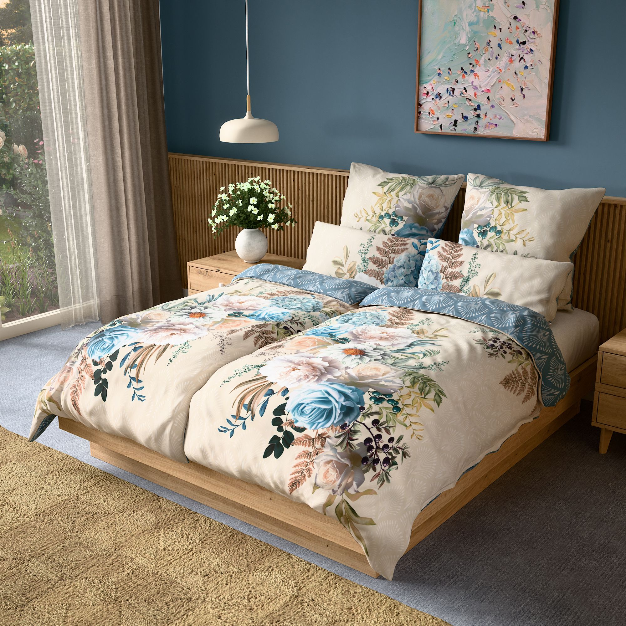 JERYMOOD Wendebettwäsche Blumenbouquet Mikrofaser Jersey Doppelbett, 6tlg.