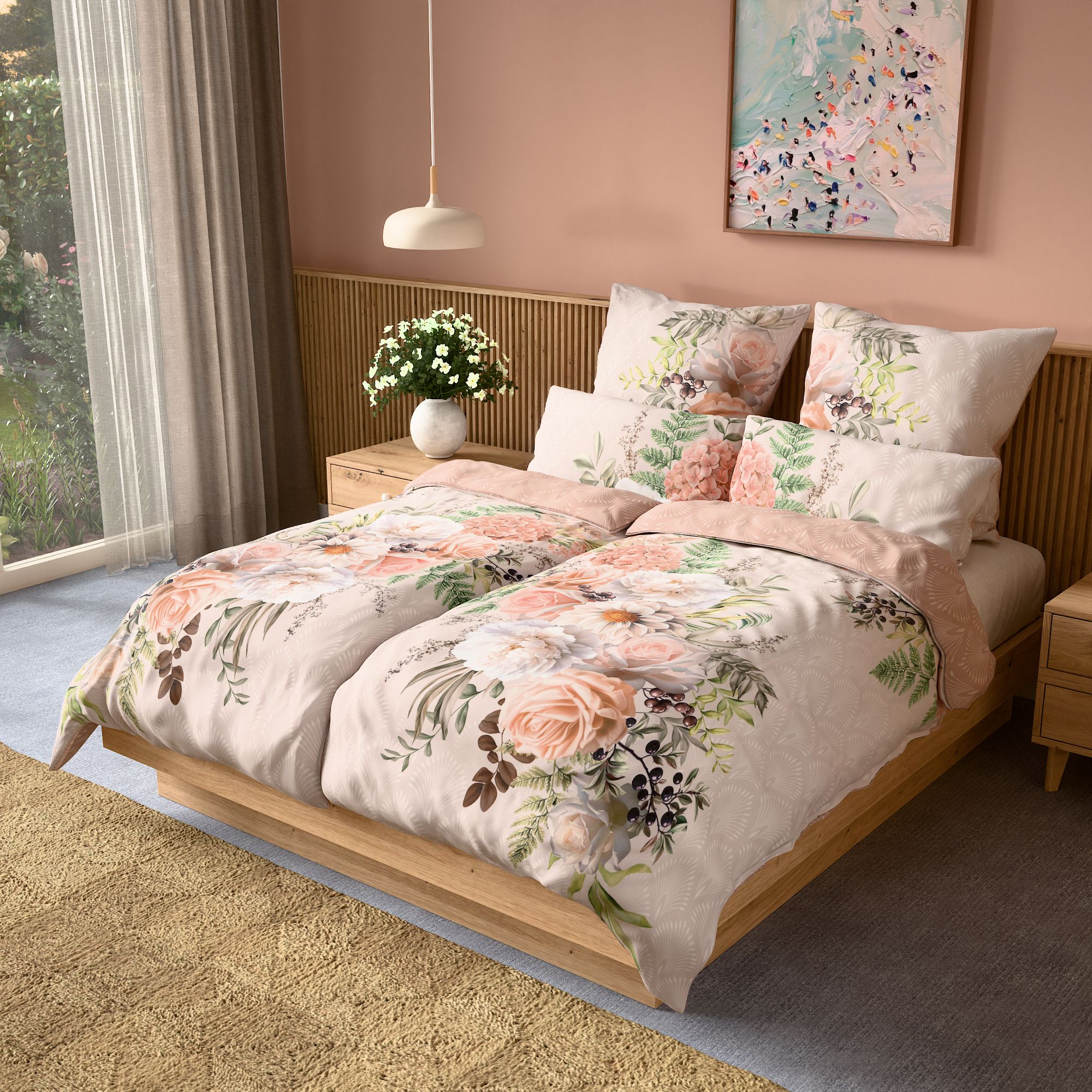 JERYMOOD Wendebettwäsche Blumenbouquet Mikrofaser Jersey Doppelbett, 6tlg.