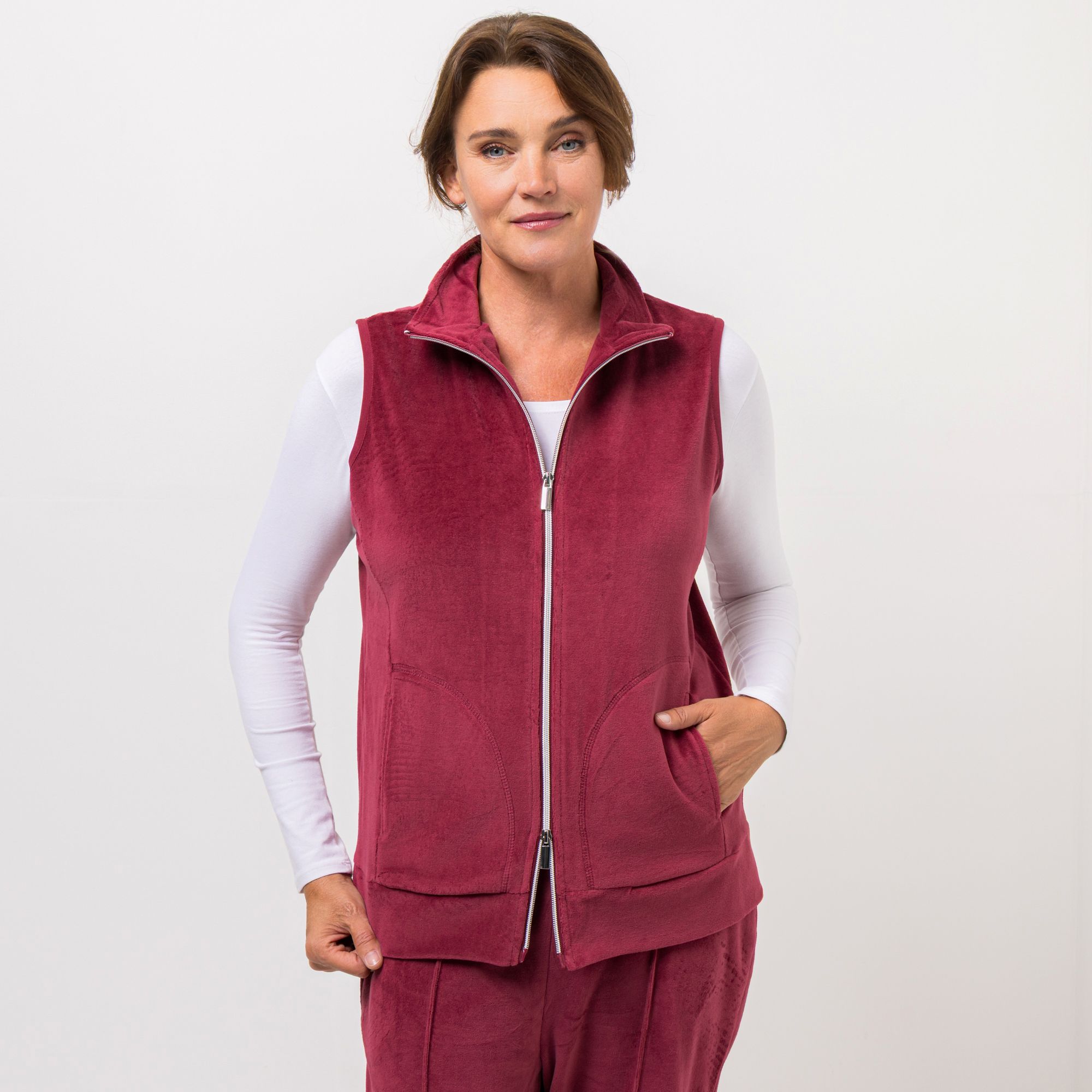NACHTIGALL Homewear Damen-Weste 2-Wege-Reißverschluss Baumwoll Nicki Stehkragen