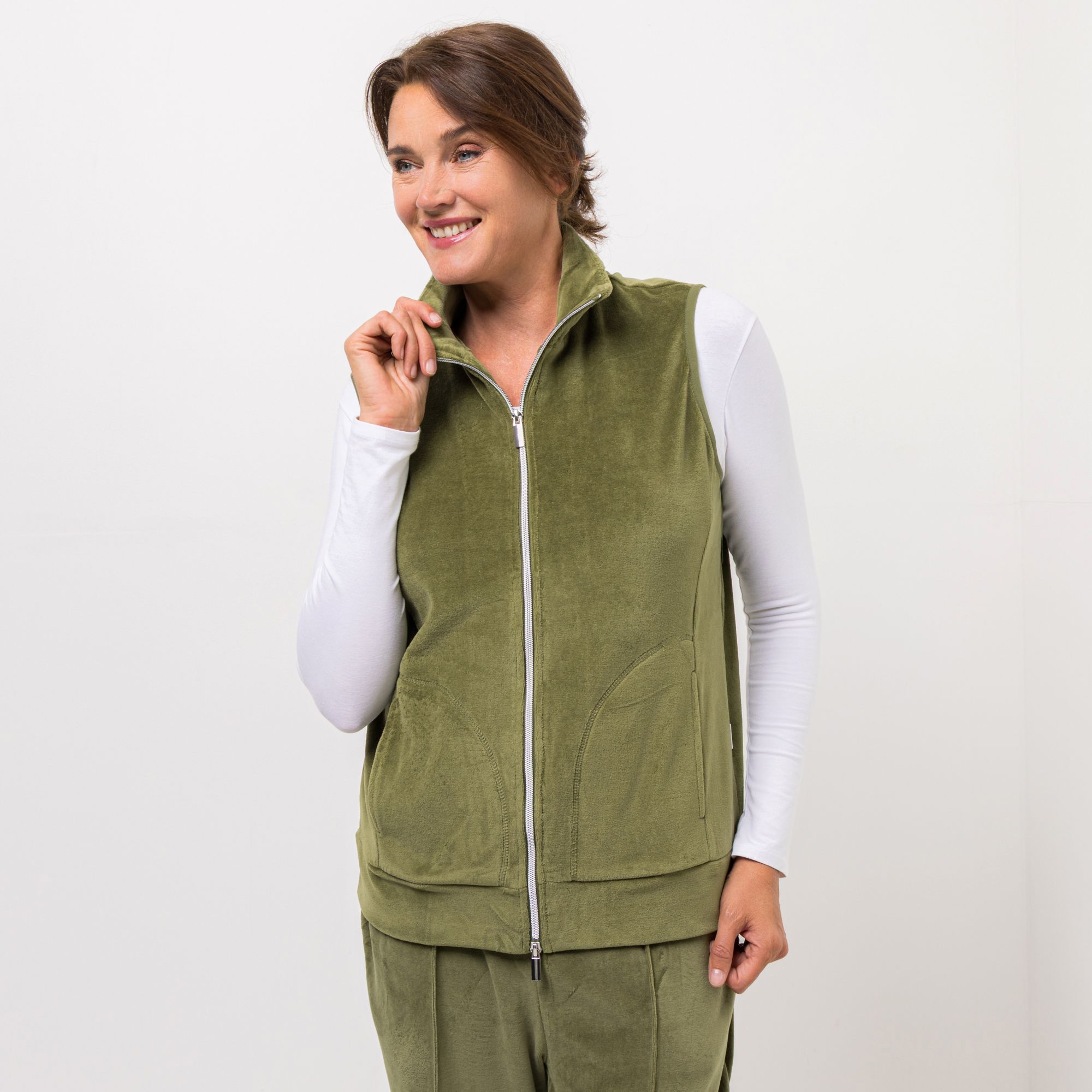 NACHTIGALL Homewear Damen-Weste 2-Wege-Reißverschluss Baumwoll Nicki Stehkragen