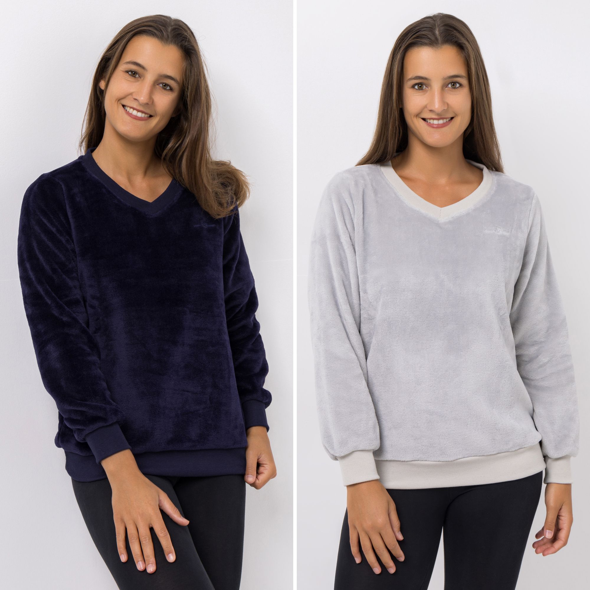 MONT CHALET 2 Damen-Pullover Farbmix Mikrofaser Chinchilla V-Ausschnitt