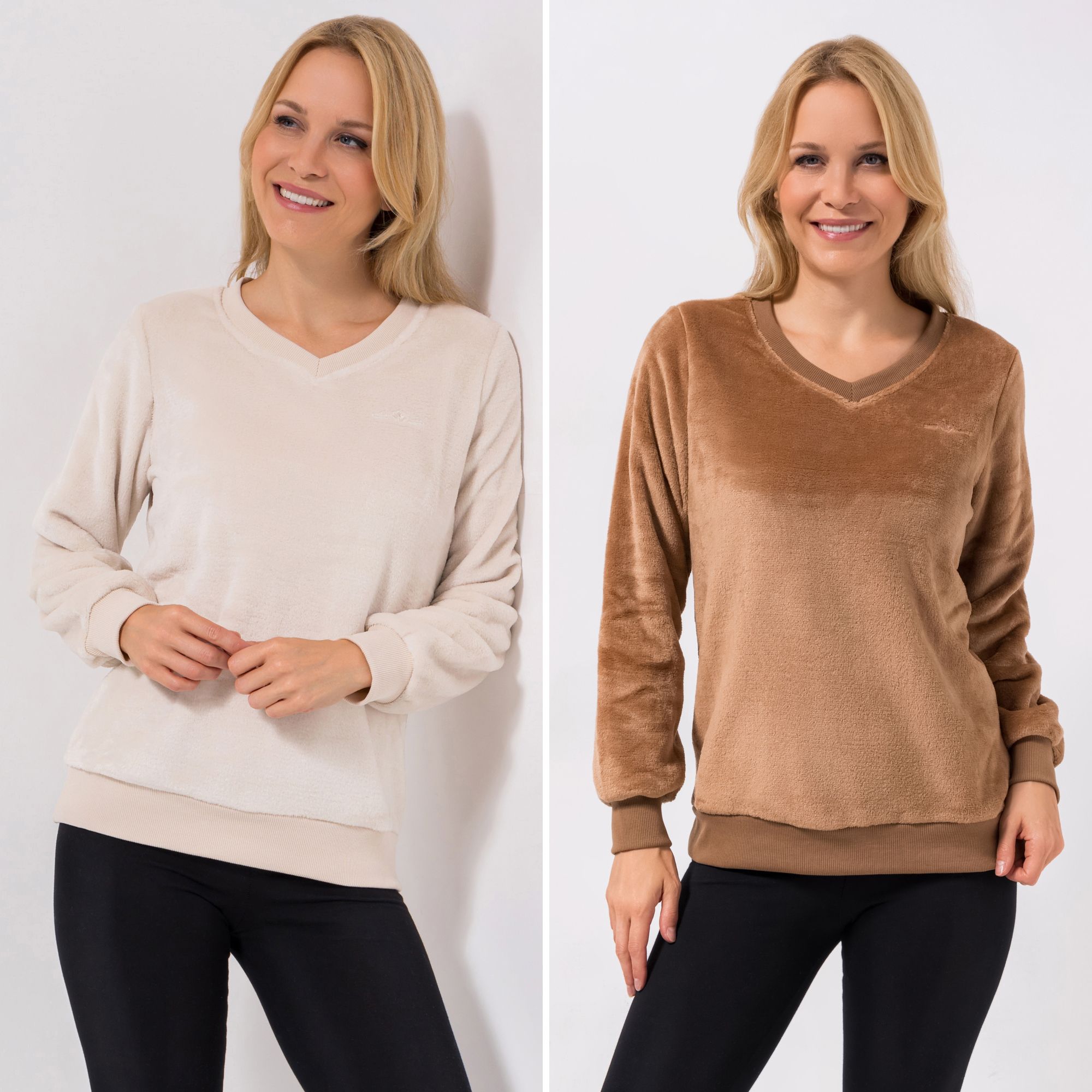 MONT CHALET 2 Damen-Pullover Farbmix Mikrofaser Chinchilla V-Ausschnitt