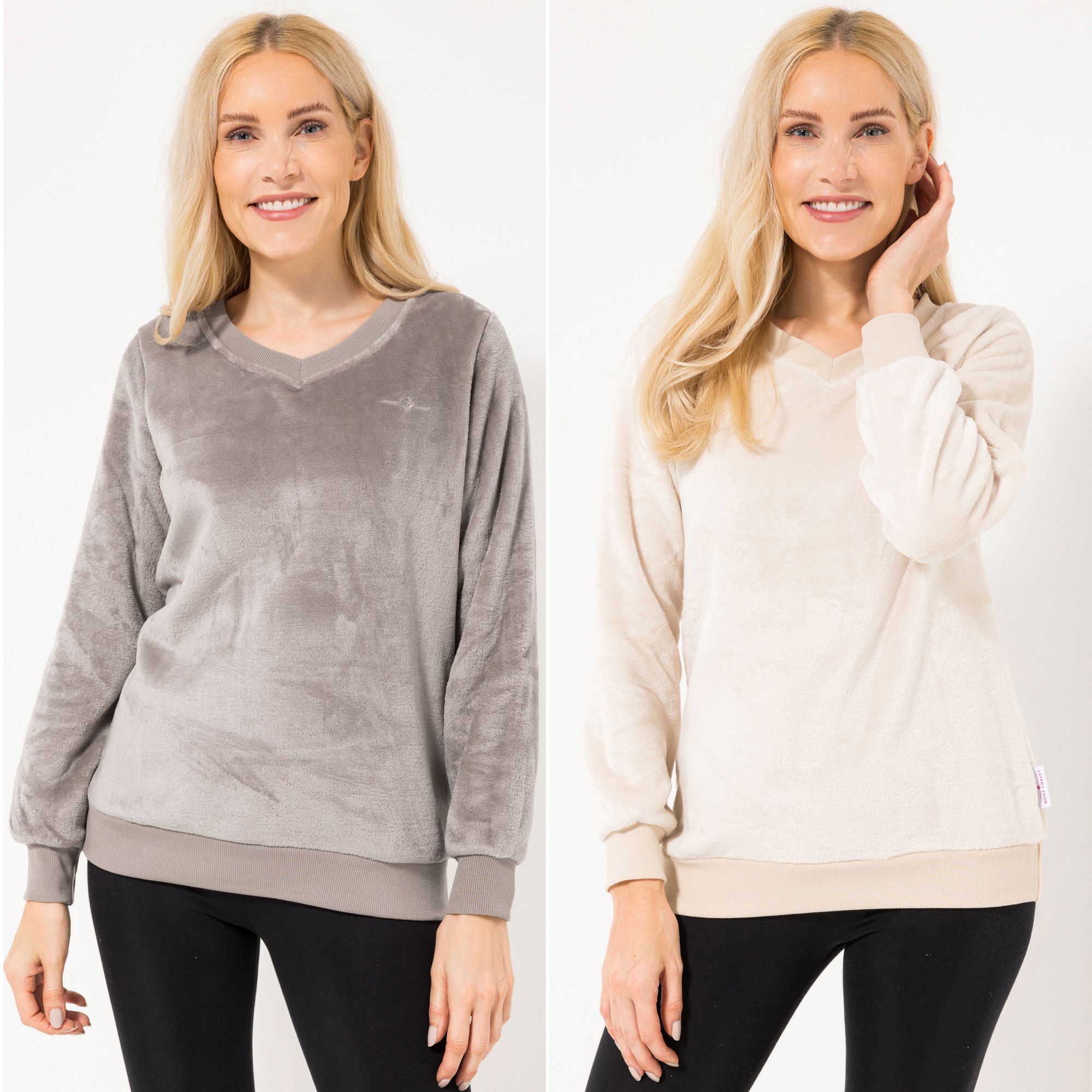 MONT CHALET 2 Damen-Pullover Farbmix Mikrofaser Chinchilla V-Ausschnitt