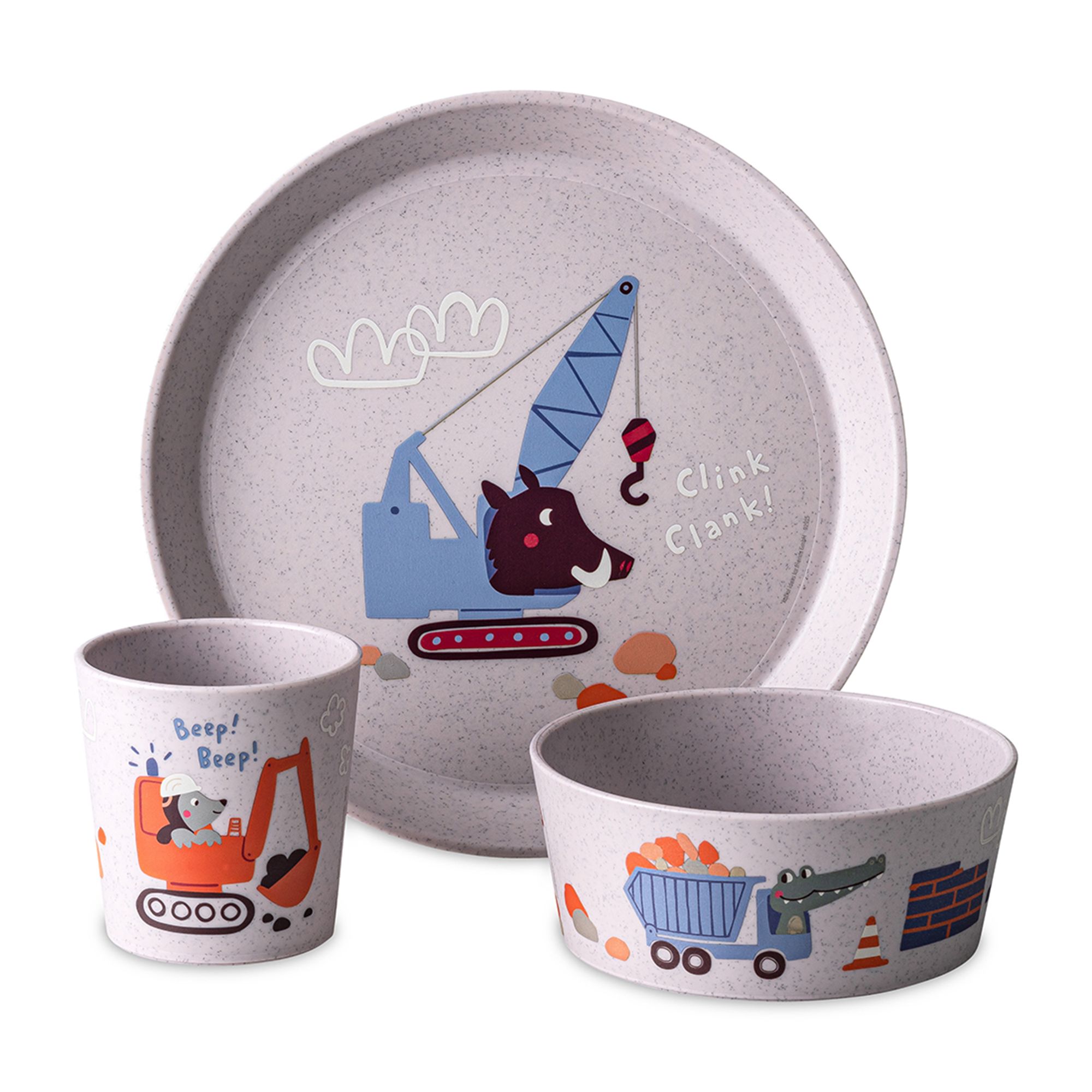  KOZIOL Kinder Geschirr-Set 3tlg.: Teller, Schale und Becher im Trucks Design