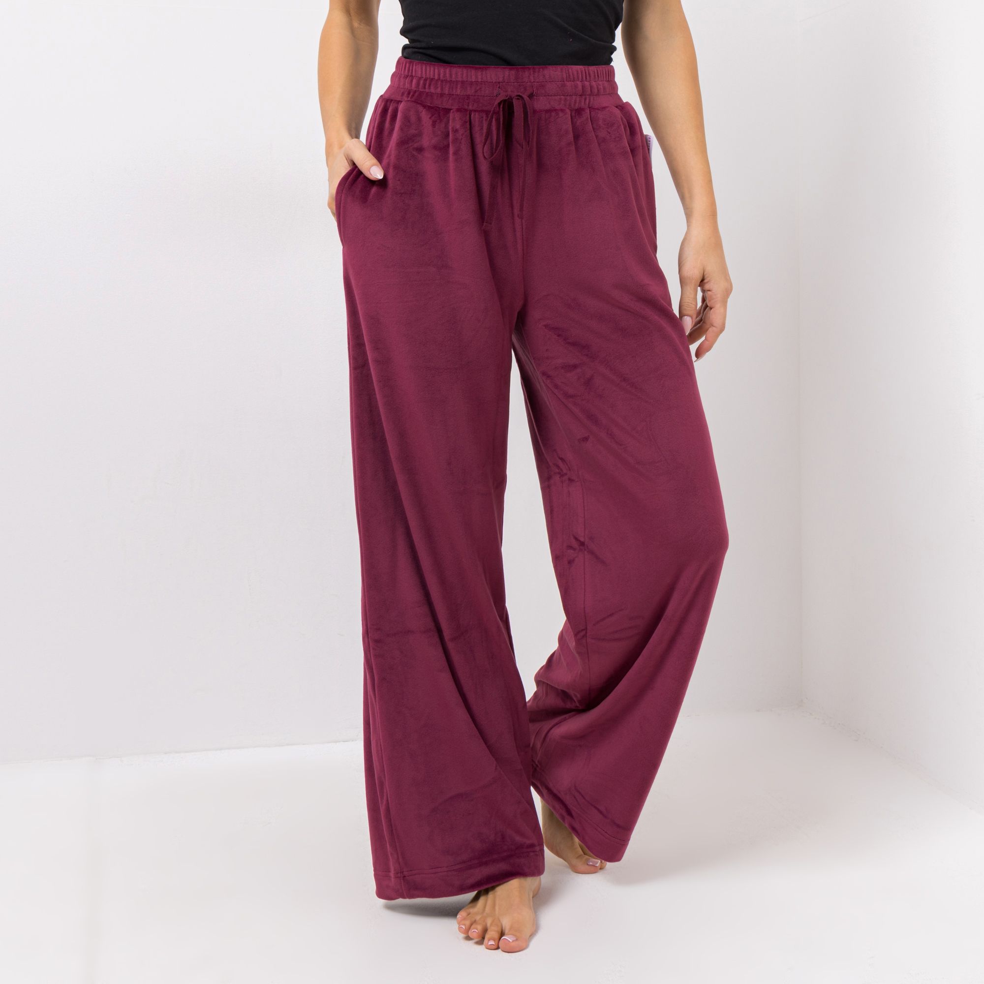 MONT CHALET Damen-Hose uni Mikrofaser Samtfell weites Bein