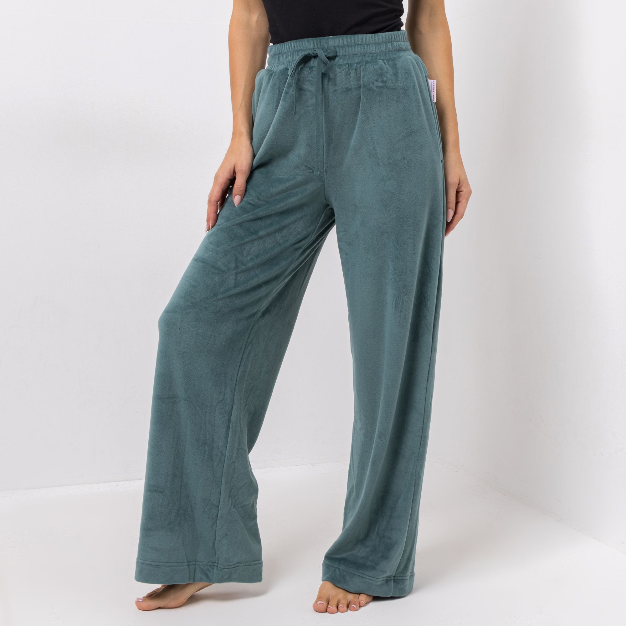 MONT CHALET Damen-Hose uni Mikrofaser Samtfell weites Bein