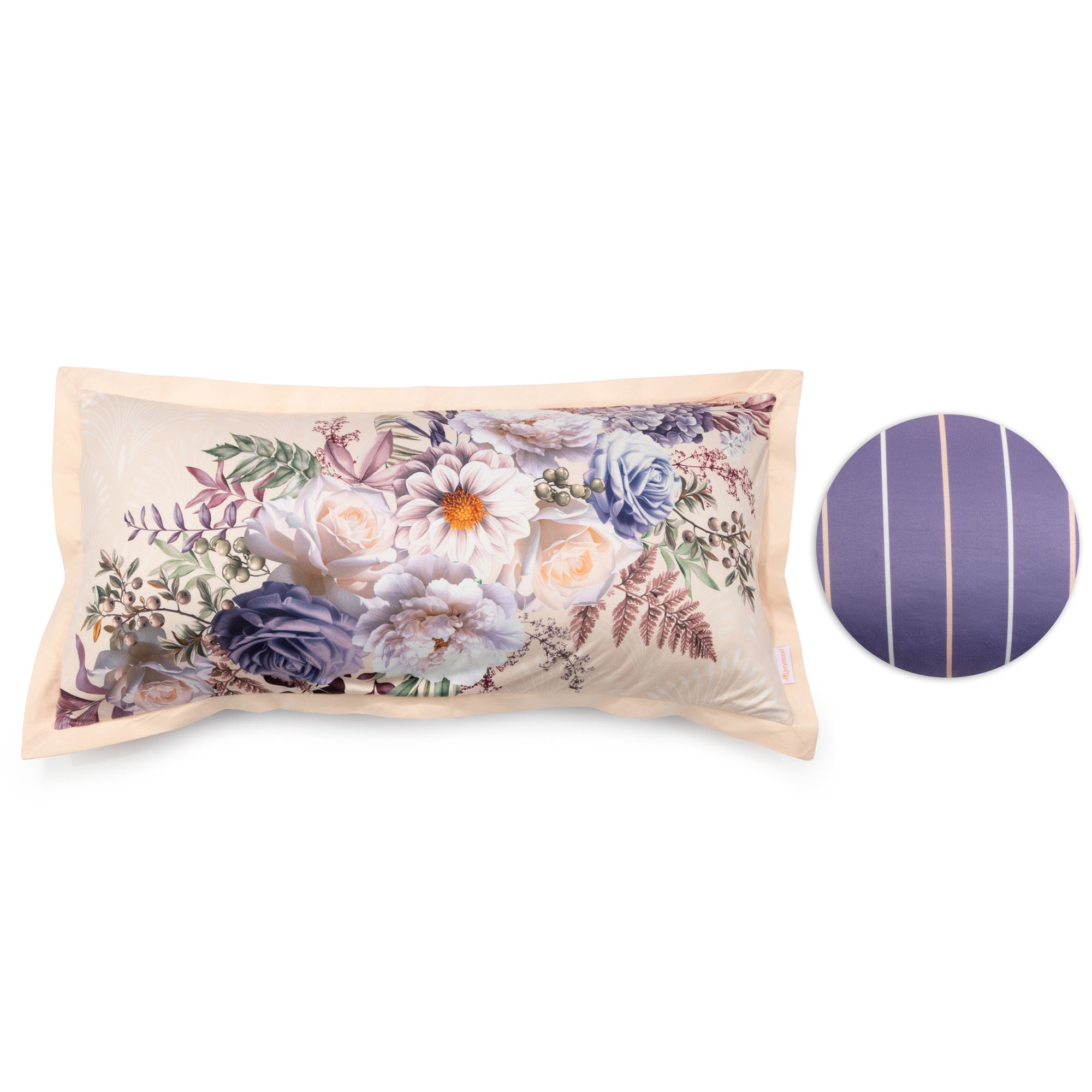 JERYMOOD 1 Kissenbezug Blumen & Streifen Mikrofaser Jersey ca. 40x80cm
