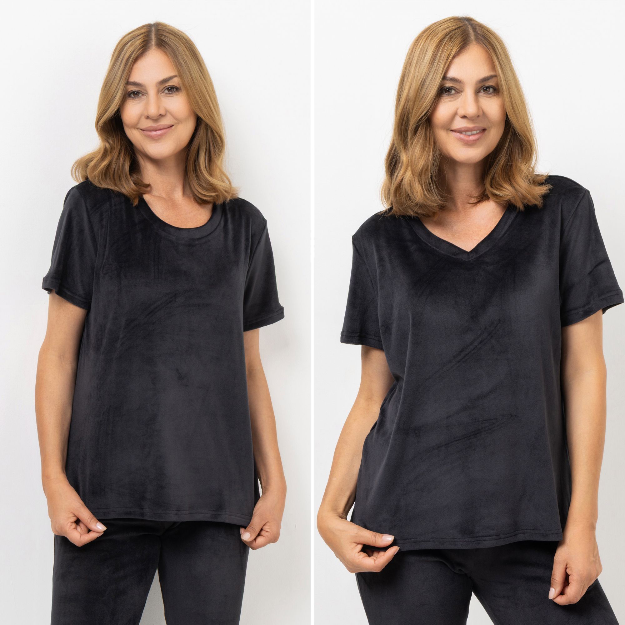 MONT CHALET 2 Damen T-Shirts uni Mikrofaser Samtfell Kurzarm