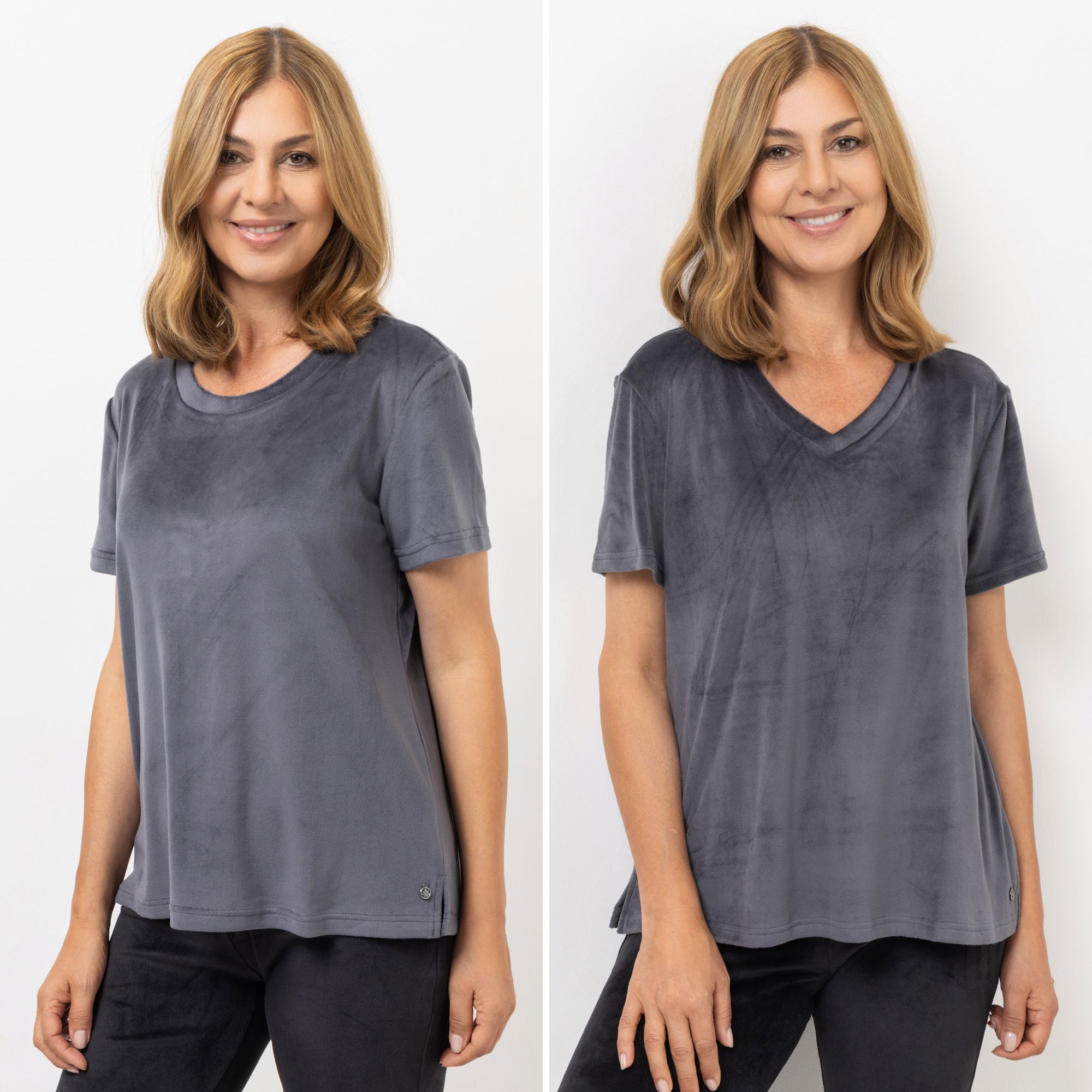 MONT CHALET 2 Damen T-Shirts uni Mikrofaser Samtfell Kurzarm