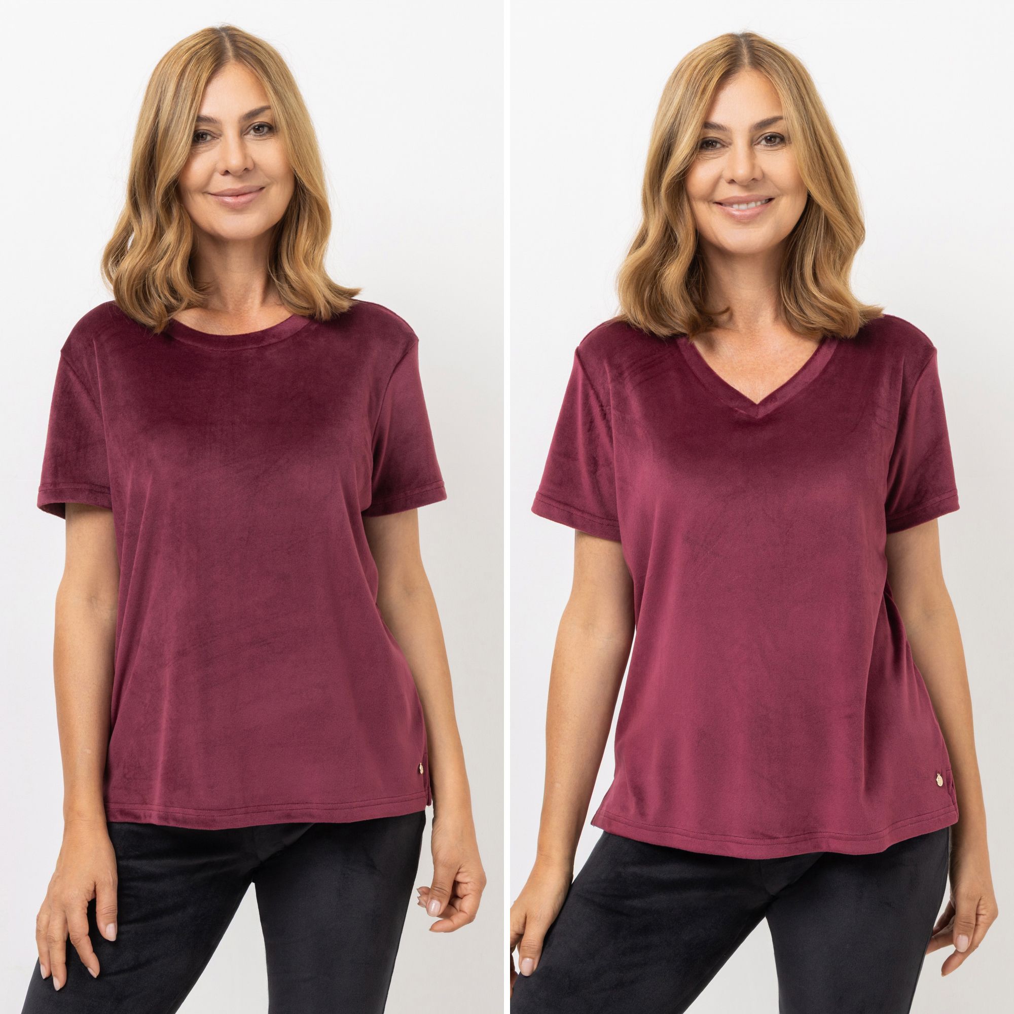 MONT CHALET 2 Damen T-Shirts uni Mikrofaser Samtfell Kurzarm