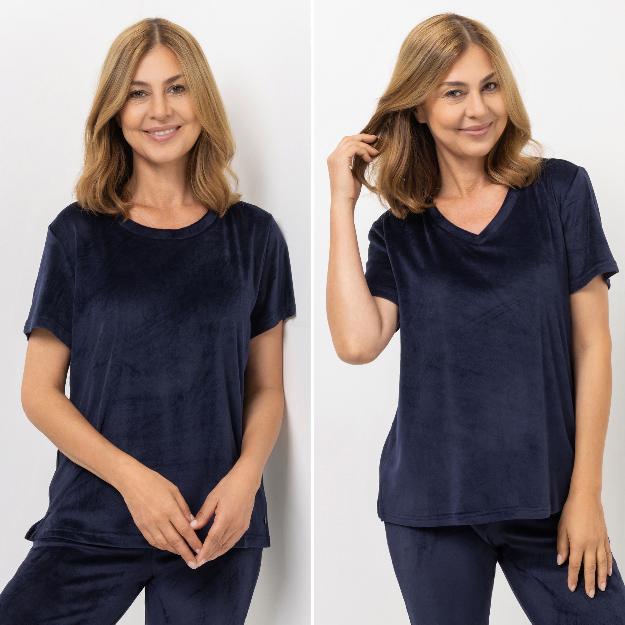 MONT CHALET 2 Damen T-Shirts uni Mikrofaser Samtfell Kurzarm