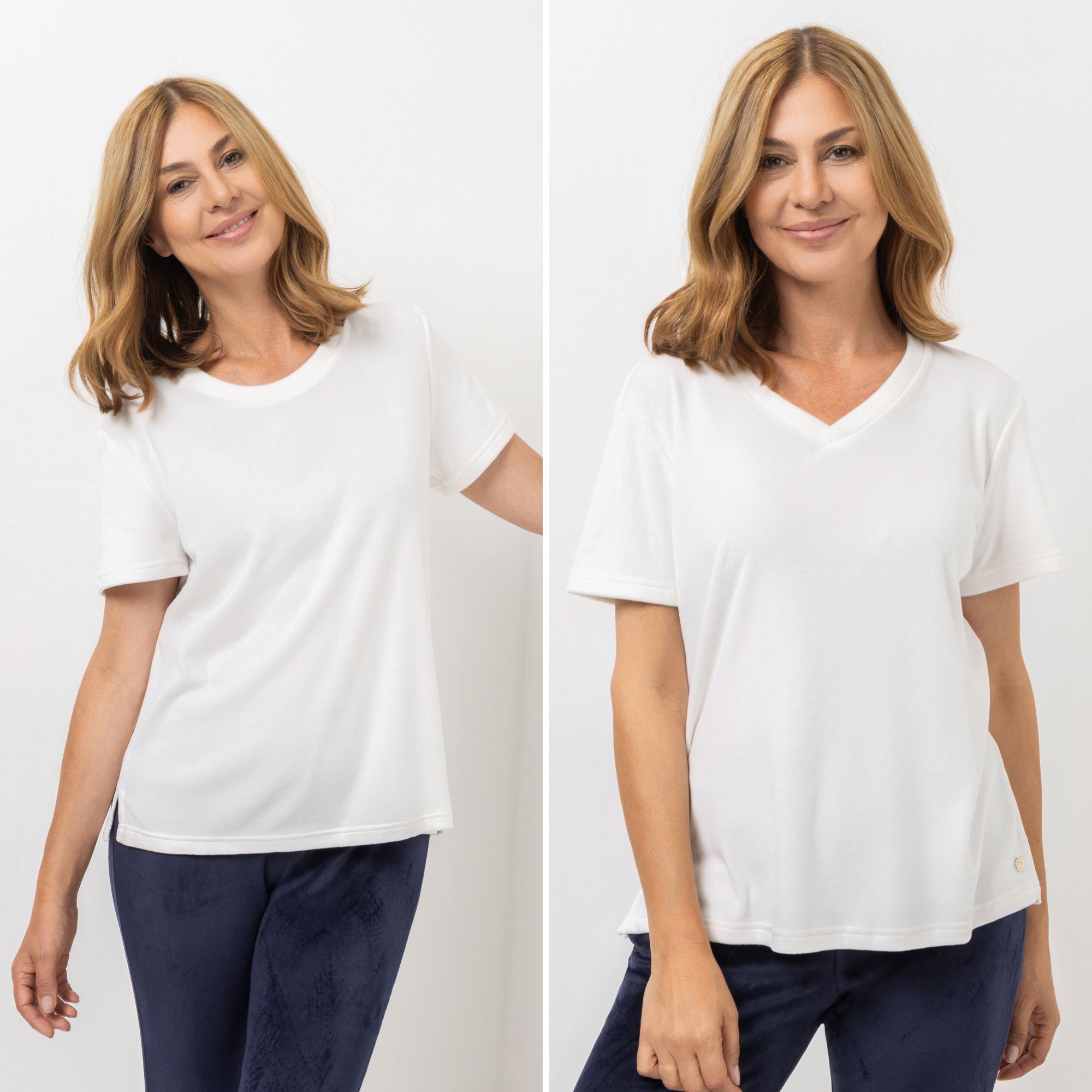MONT CHALET 2 Damen T-Shirts uni Mikrofaser Samtfell Kurzarm
