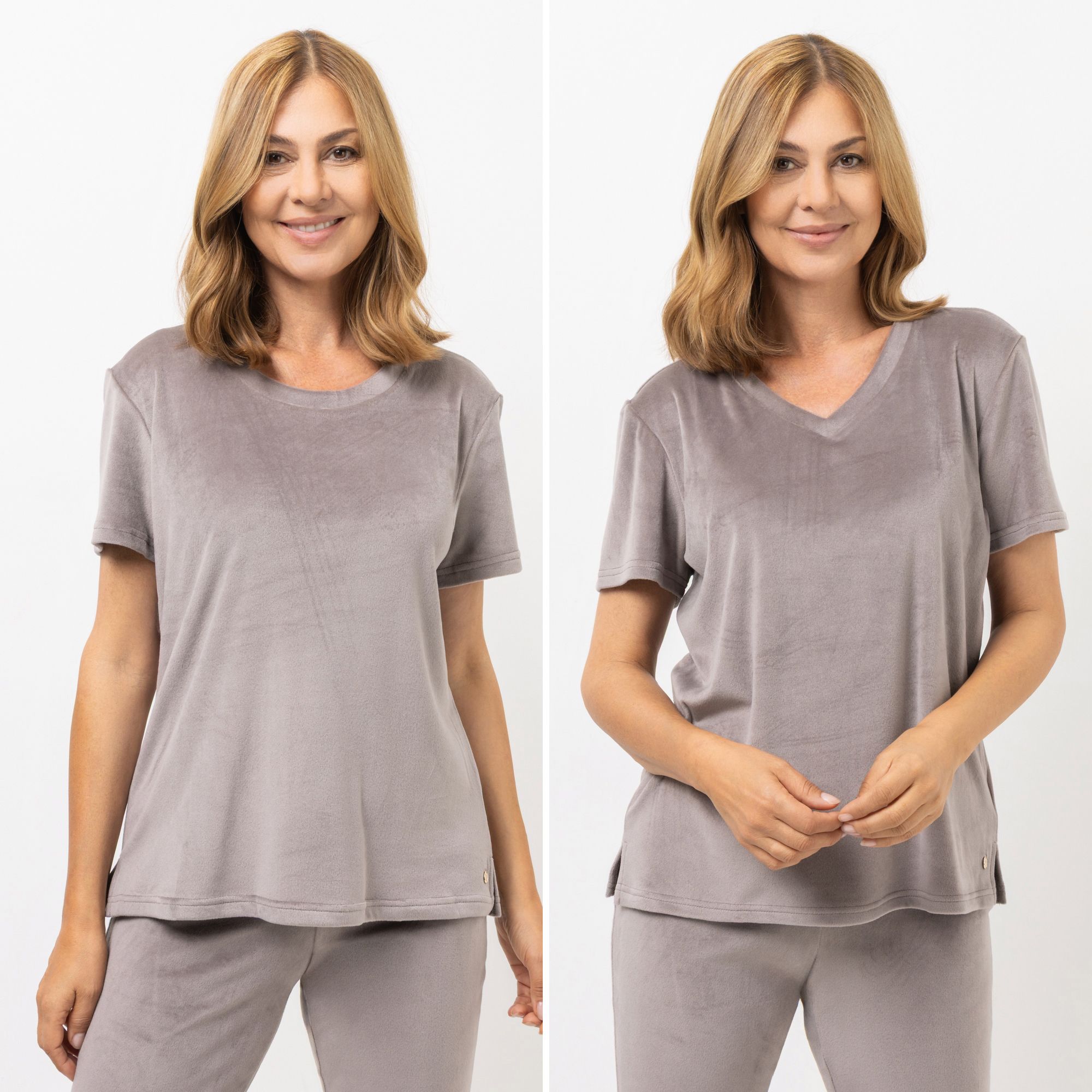 MONT CHALET 2 Damen T-Shirts uni Mikrofaser Samtfell Kurzarm