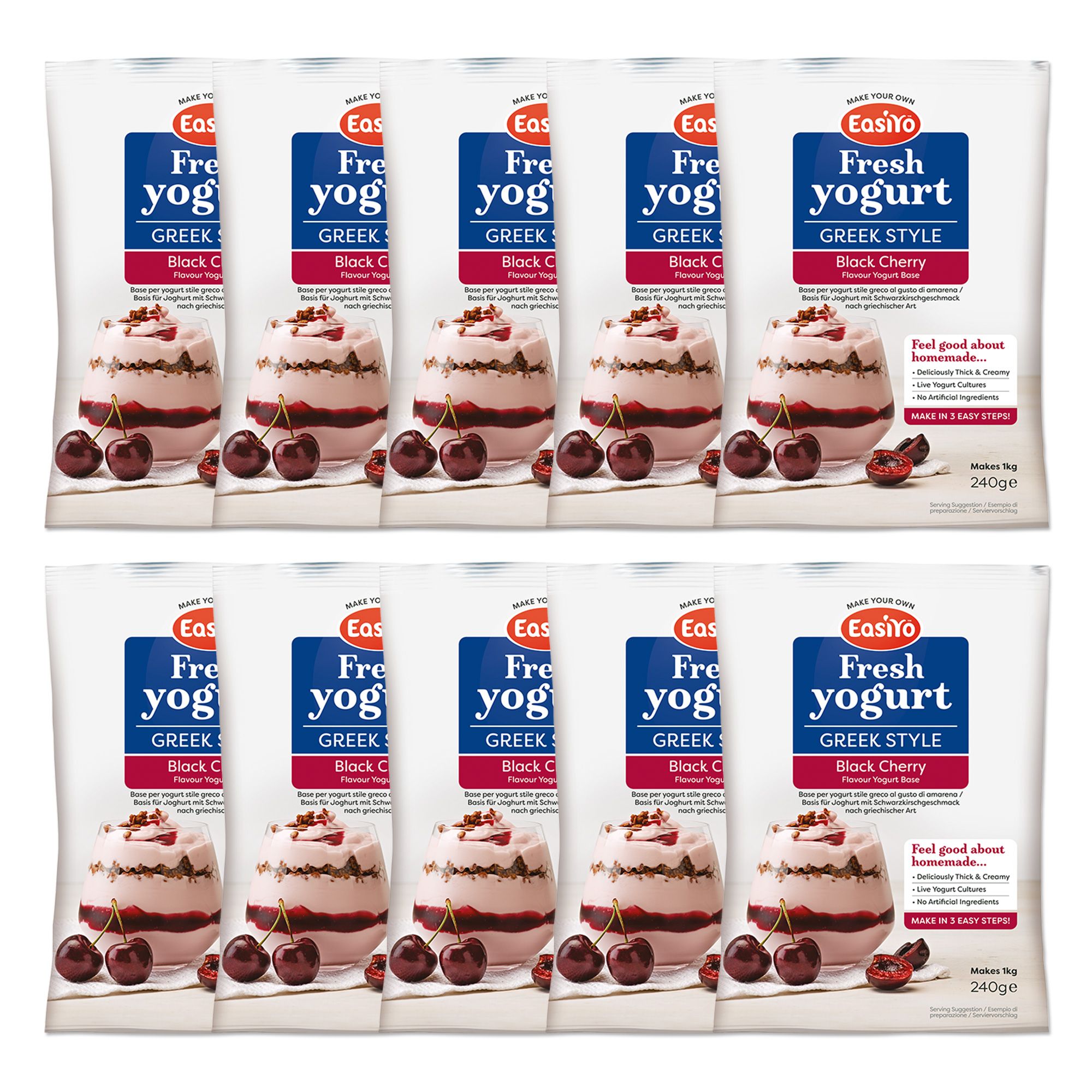EASIYO Joghurtpulver für 10kg frischen Joghurt Sorte: griech. Art Schwarzkirsche