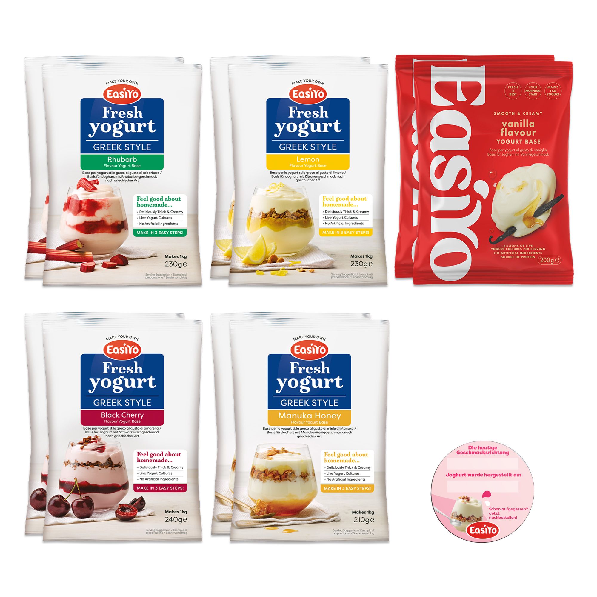 EASIYO Joghurtpulver 10 Beutel für 10kg Joghurt, 5 versch. Sorten, inkl. Magnet