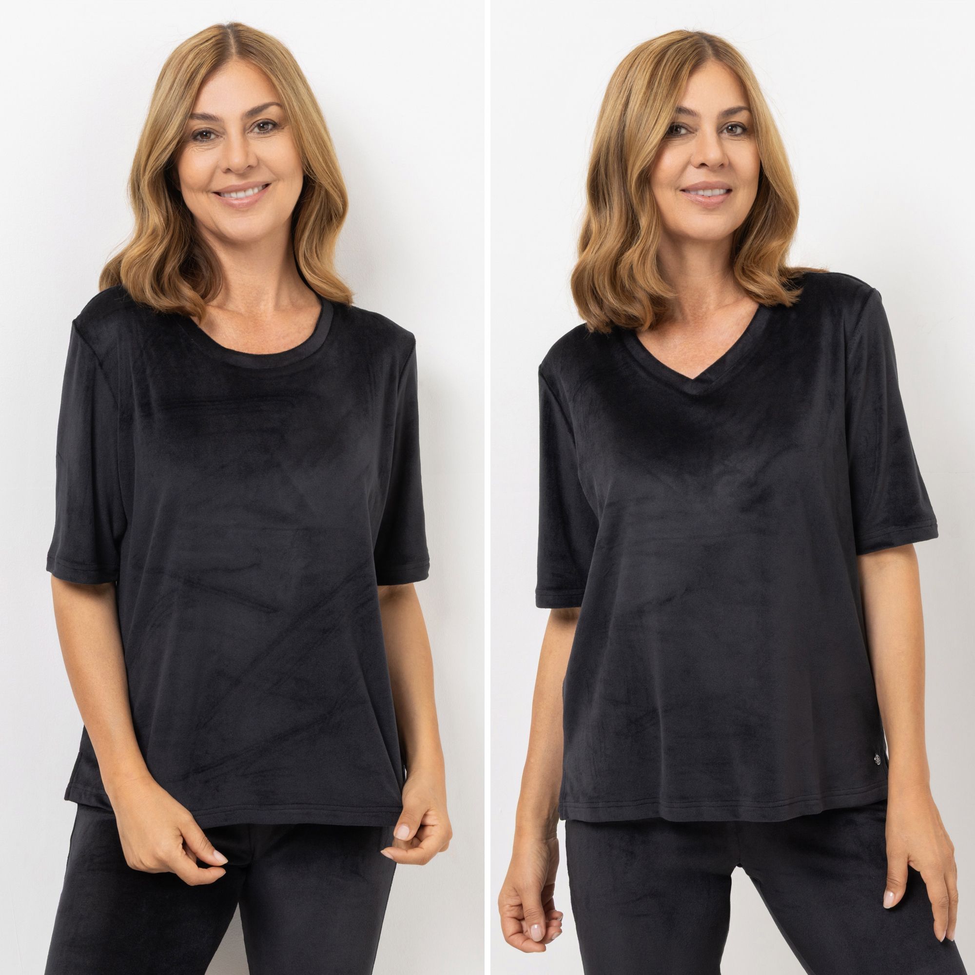 MONT CHALET 2 Damen T-Shirts uni Mikrofaser Samtfell langer 1/2-Arm