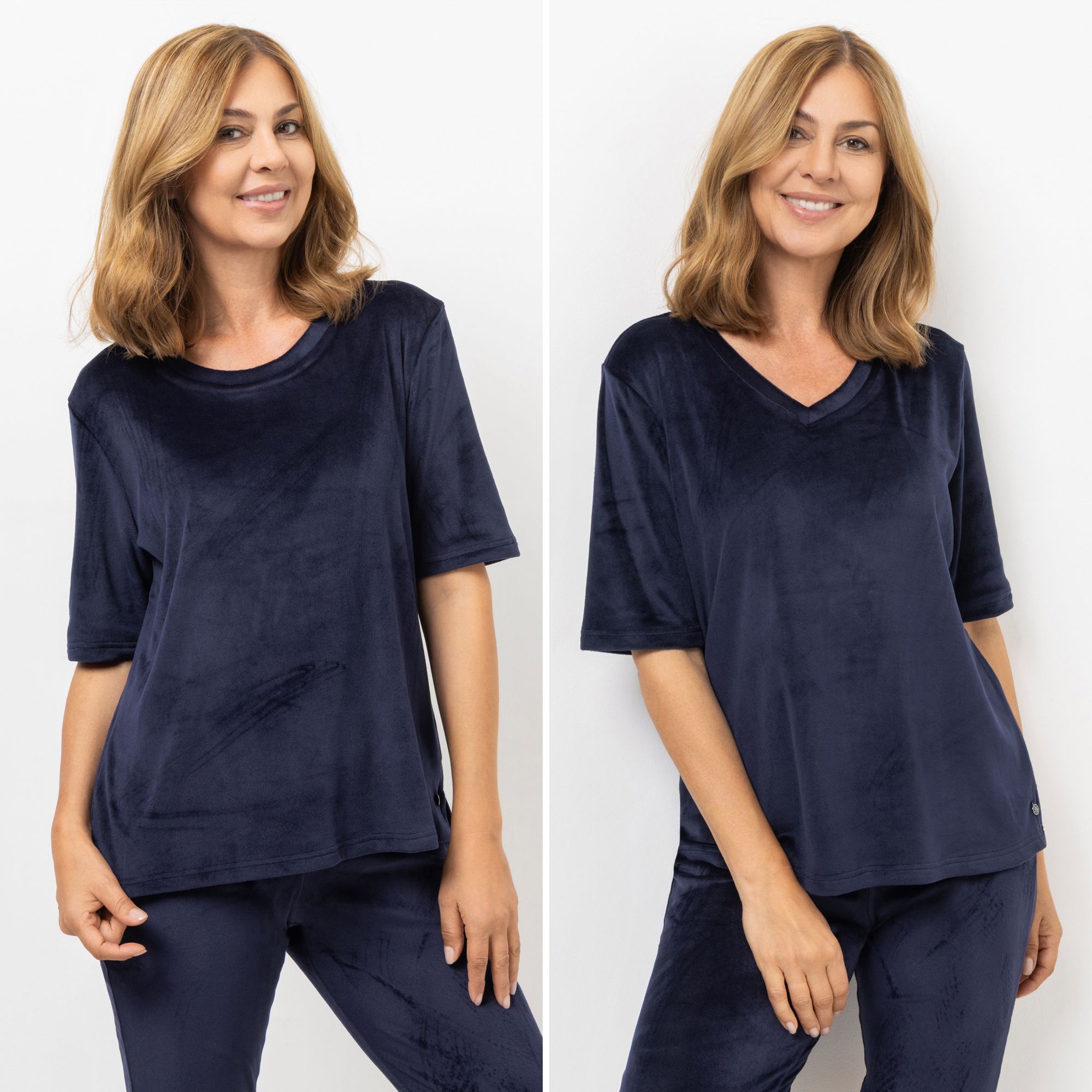 MONT CHALET 2 Damen T-Shirts uni Mikrofaser Samtfell langer 1/2-Arm