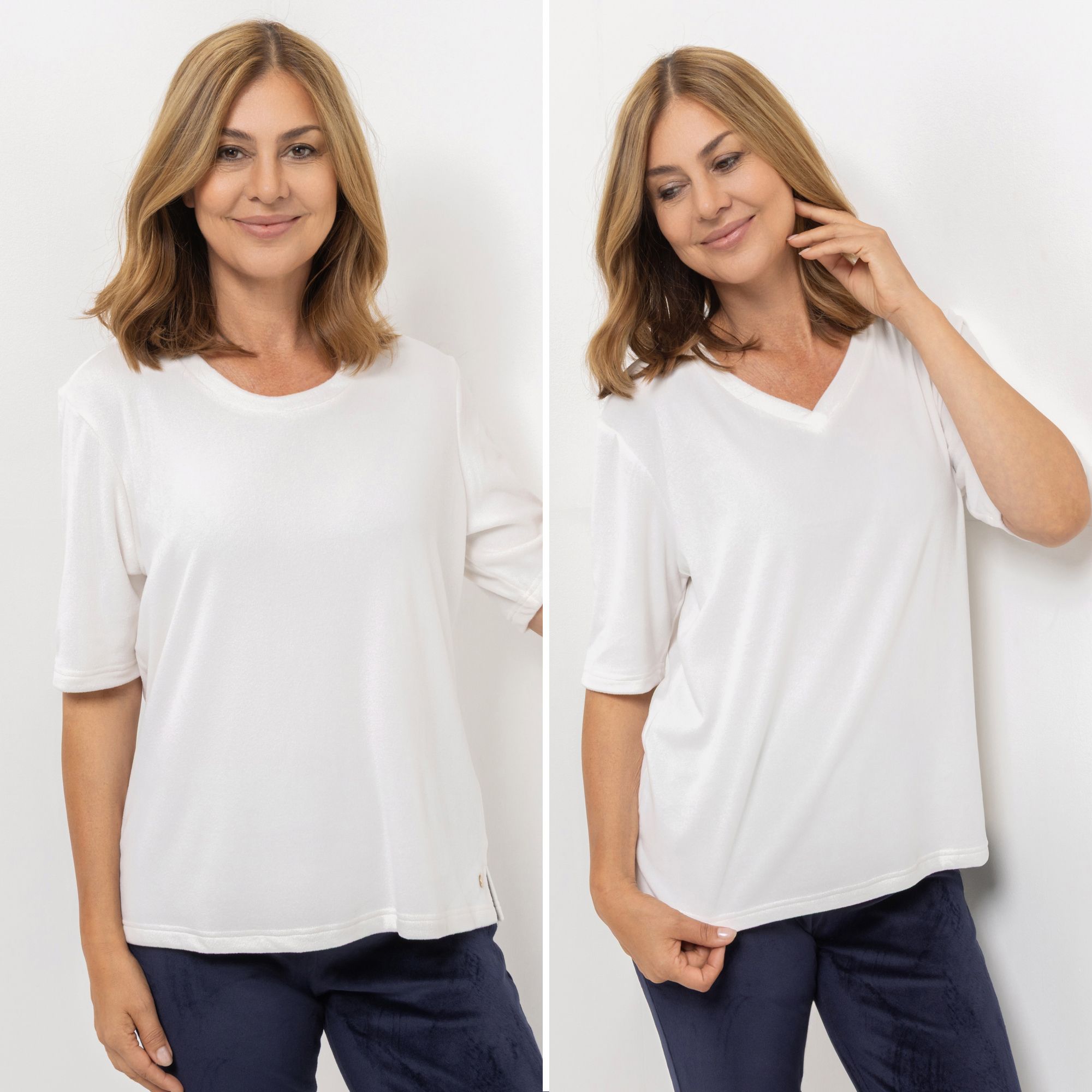 MONT CHALET 2 Damen T-Shirts uni Mikrofaser Samtfell langer 1/2-Arm