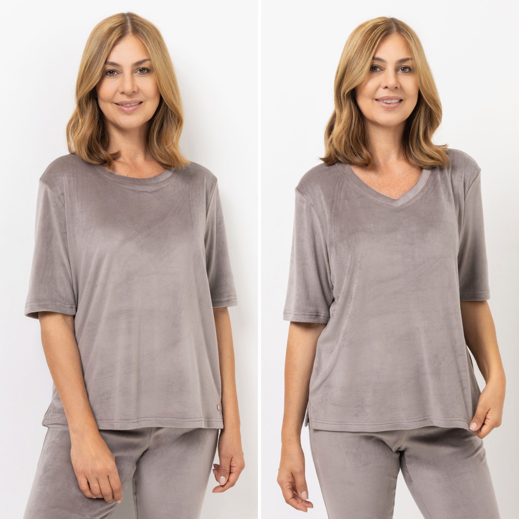 MONT CHALET 2 Damen T-Shirts uni Mikrofaser Samtfell langer 1/2-Arm