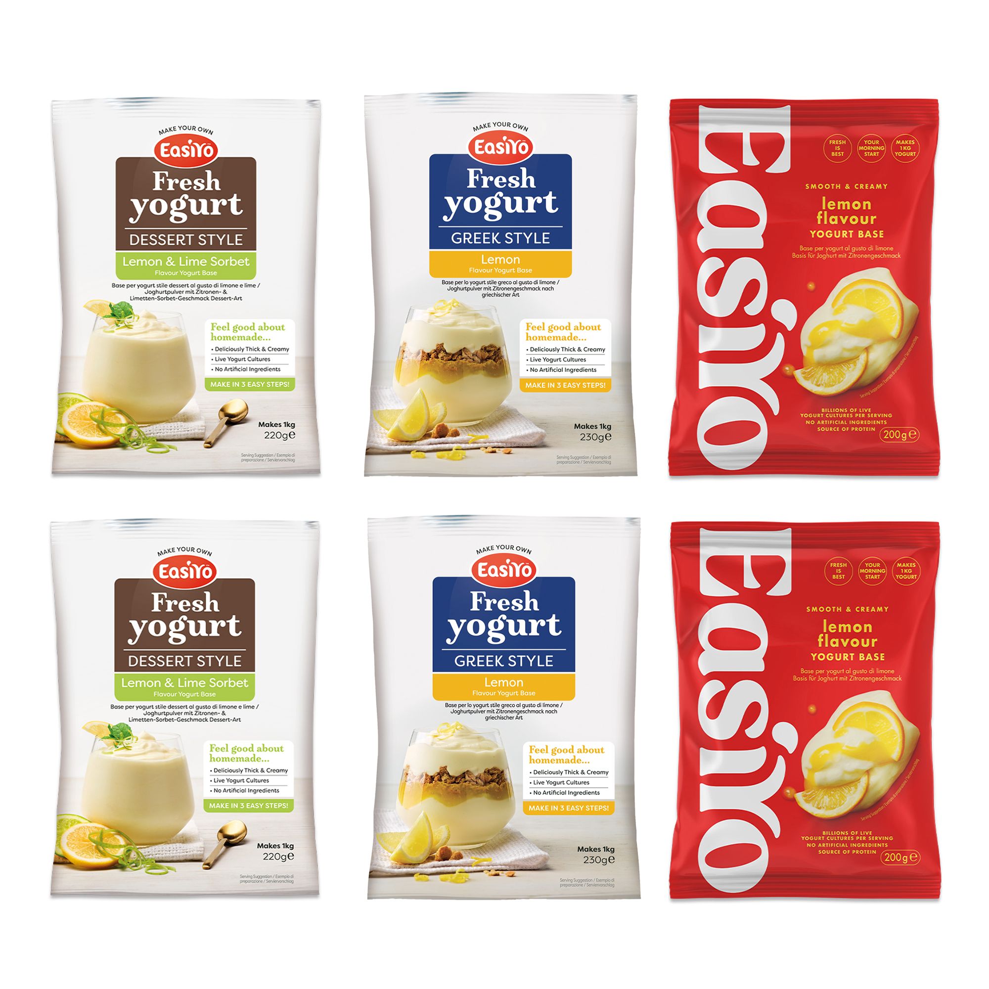 EASIYO Joghurtpulver 6 Beutel für 6kg frischen Joghurt 3 versch. Sorten