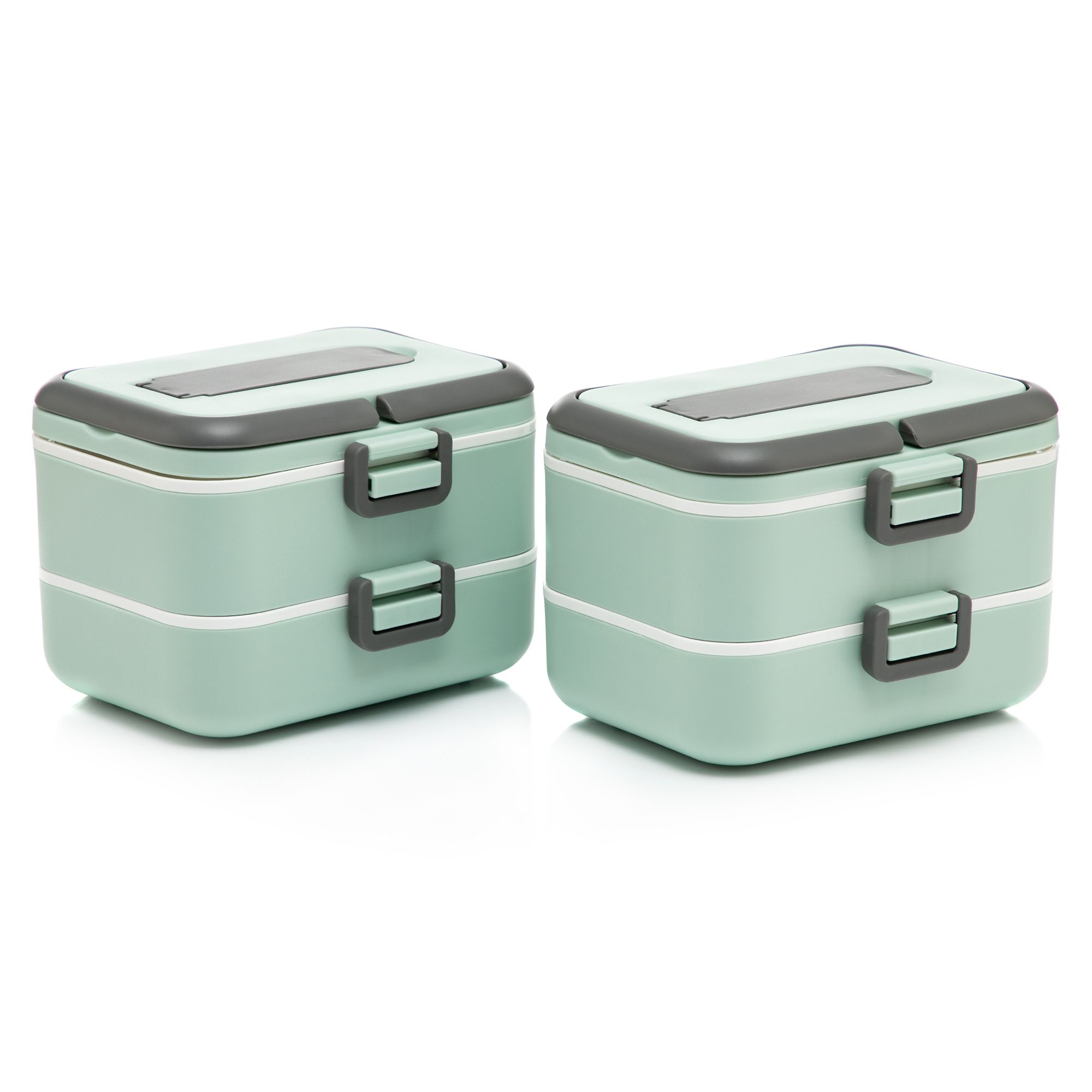 StapelbareThermo-Lunchbox, tragbare Warmhaltebox für Speisen, isoliert, mit  2x 750 ml Fächer zum Stapeln, mit herausnehmbarer Trennwand, mit 3-in-1