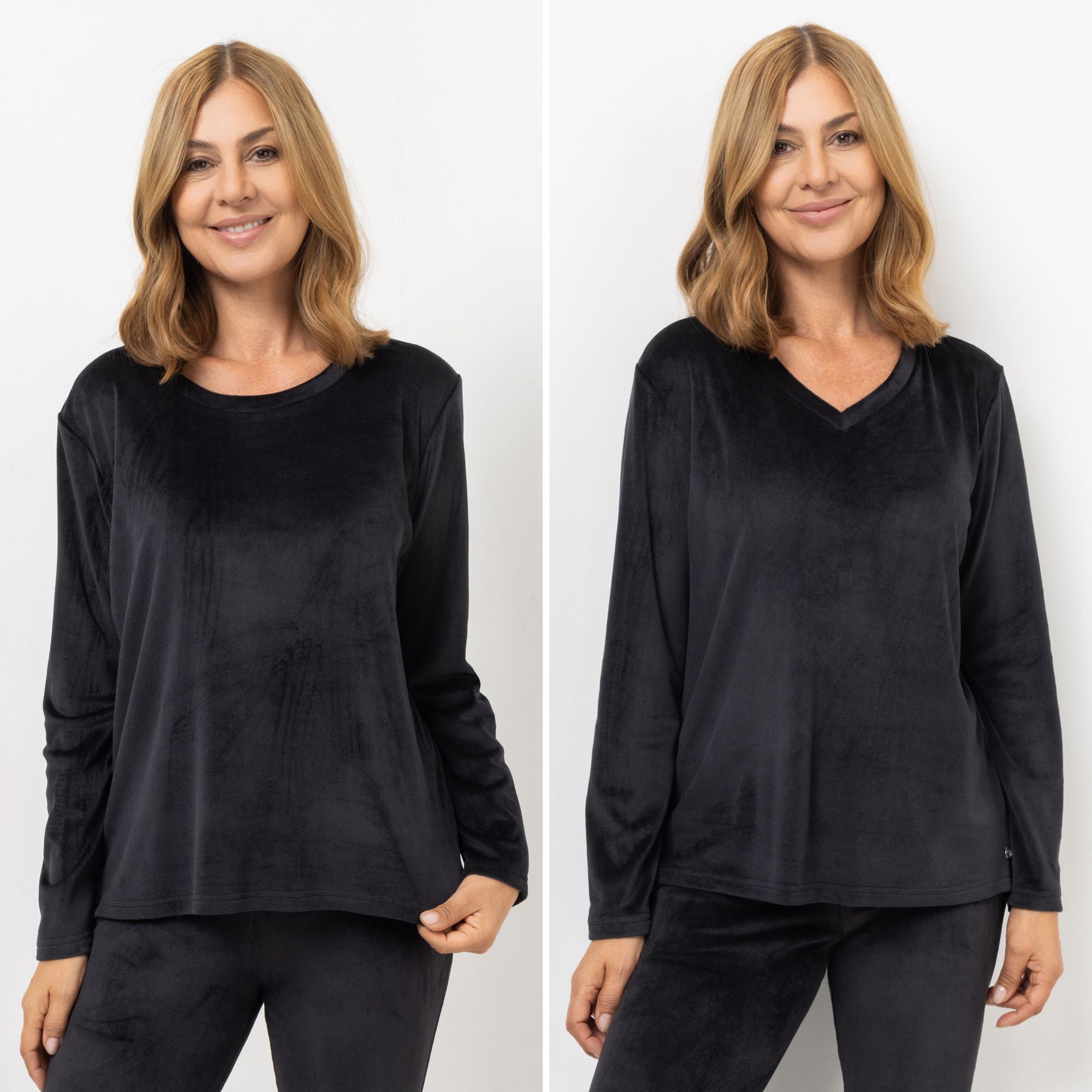 MONT CHALET 2 Damen T-Shirts uni Mikrofaser Samtfell Langarm