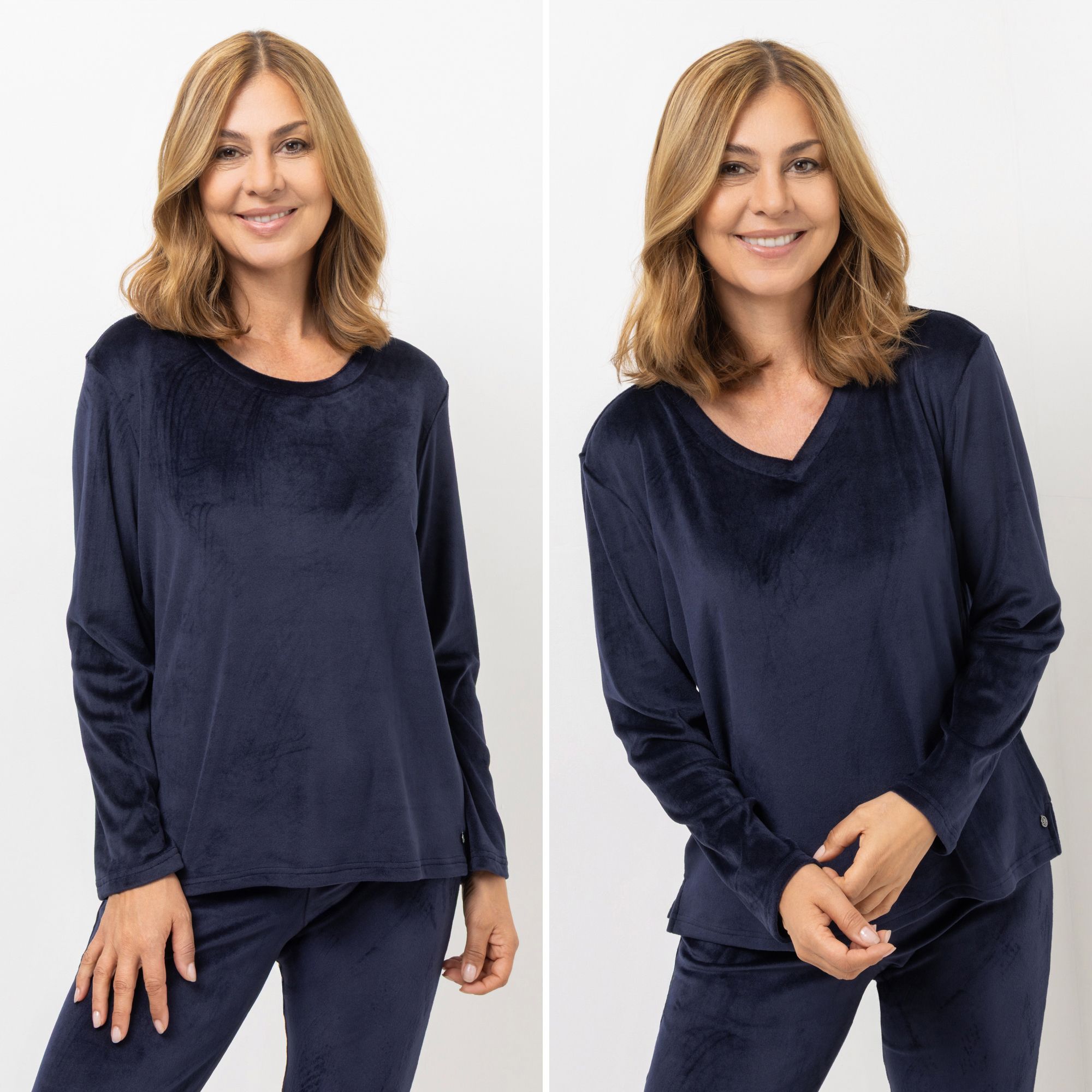 MONT CHALET 2 Damen T-Shirts uni Mikrofaser Samtfell Langarm
