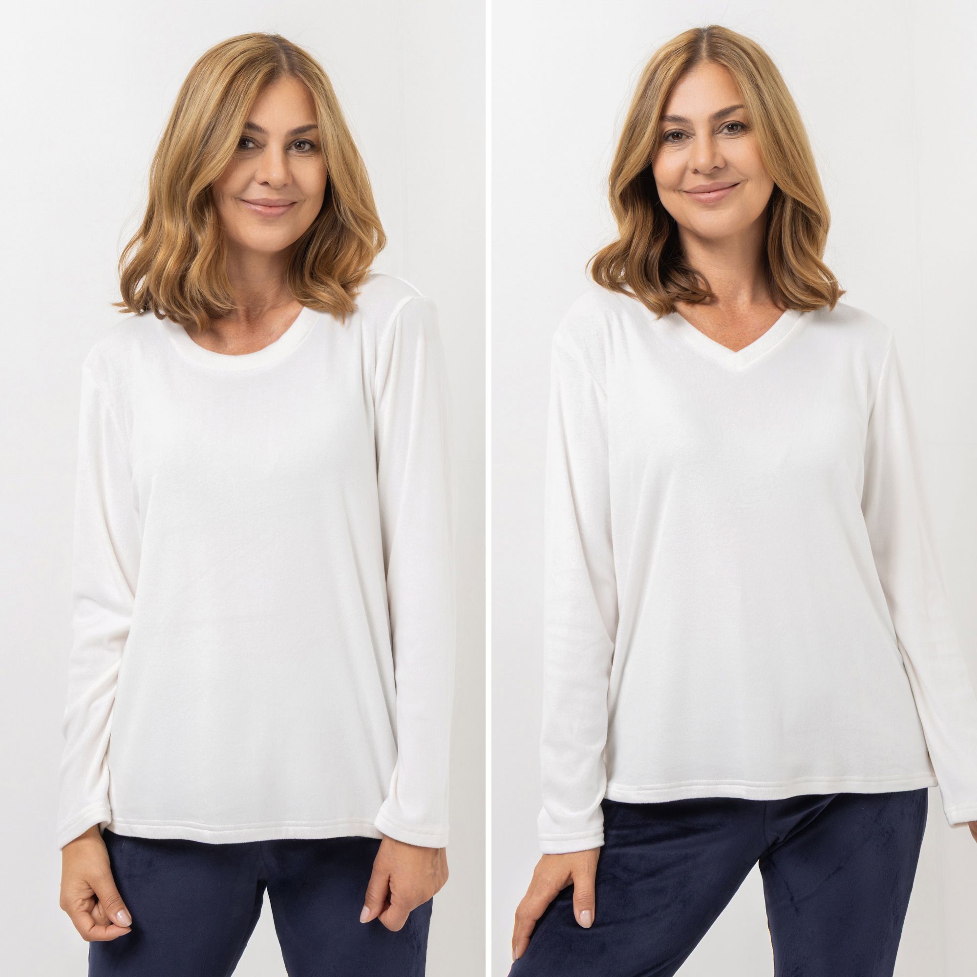 MONT CHALET 2 Damen T-Shirts uni Mikrofaser Samtfell Langarm
