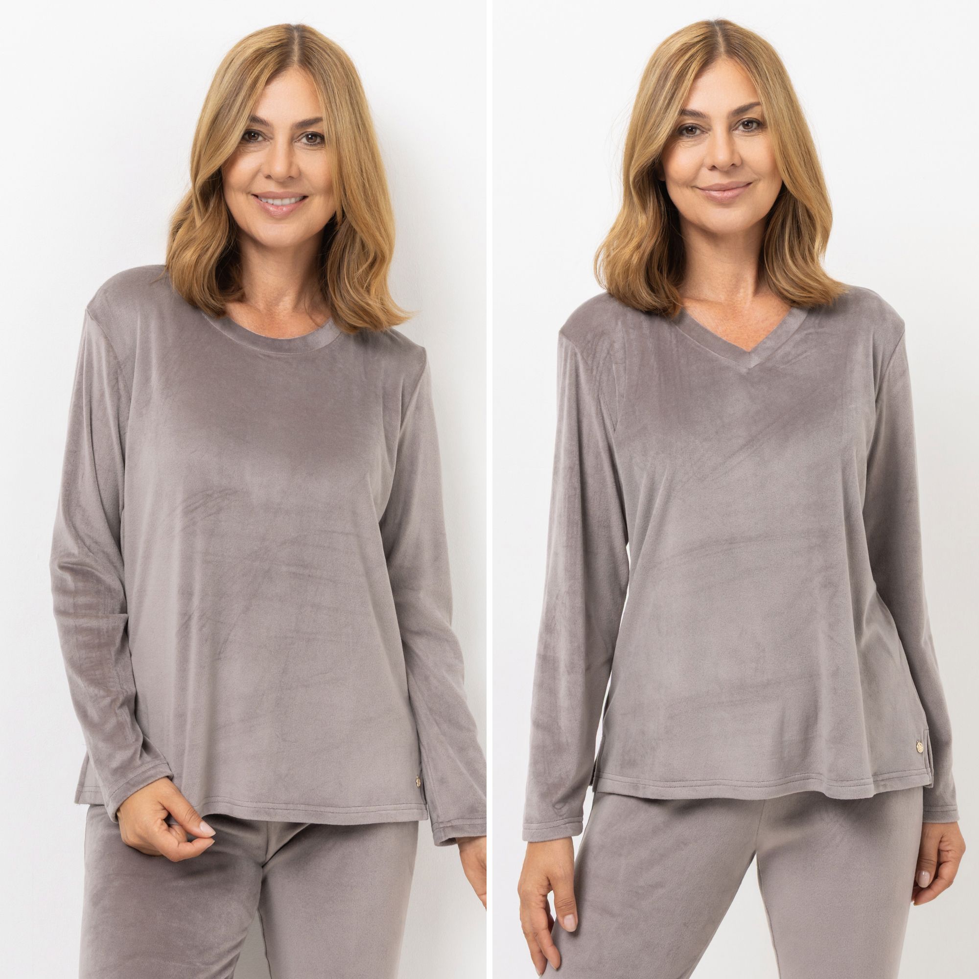 MONT CHALET 2 Damen T-Shirts uni Mikrofaser Samtfell Langarm
